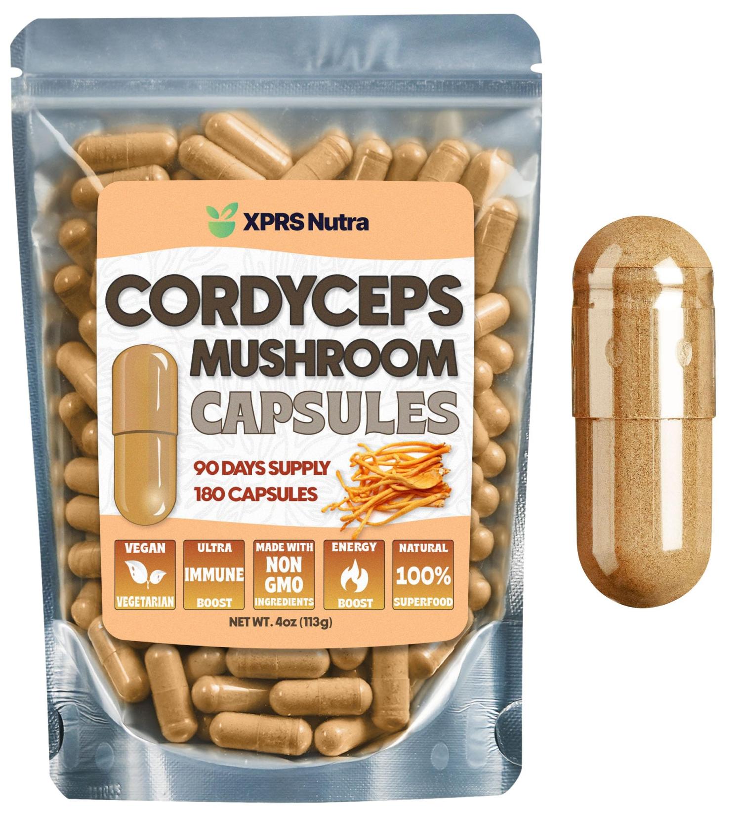 XPRS Nutra Cordyceps Mushroom Powder Capsules - 180 Count (90 Day Supply) - Premium Cordyceps Mushroom Capsules Made from Real Mushrooms (Cordyceps) for Stamina and Performance - Buy Online on GoSupps.com