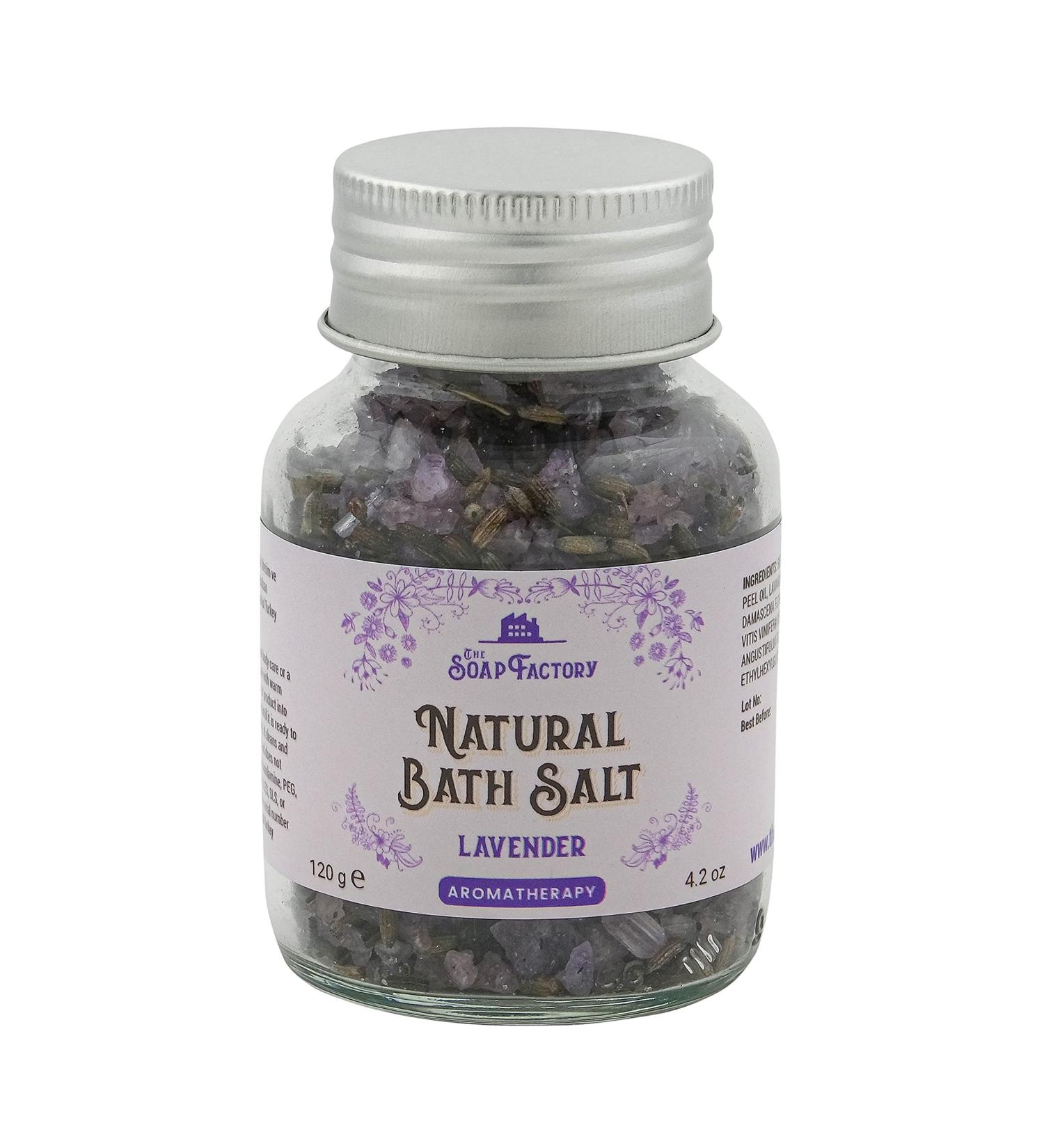 The Soap Factory Lavender Bath Salt 4.23 oz Glass Jar - Mineral-Rich Scrub with Essential Oils for Luxury Detox & Aromatherapy - Private Spa at Home - Buy Online on GoSupps.com