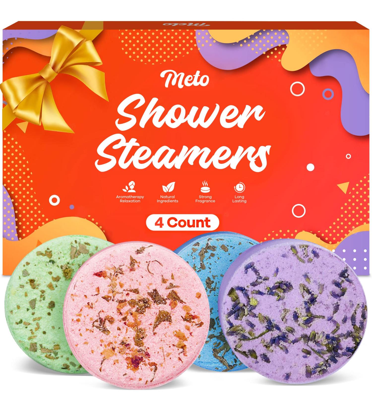 Meto Shower Steamers Aromatherapy Bath Bombs with Essential Oils - Rose, Eucalyptus, Lavender, Mint - Self Care & Anxiety Relief - Birthday Gifts - 4 Count - Buy Online on GoSupps.com