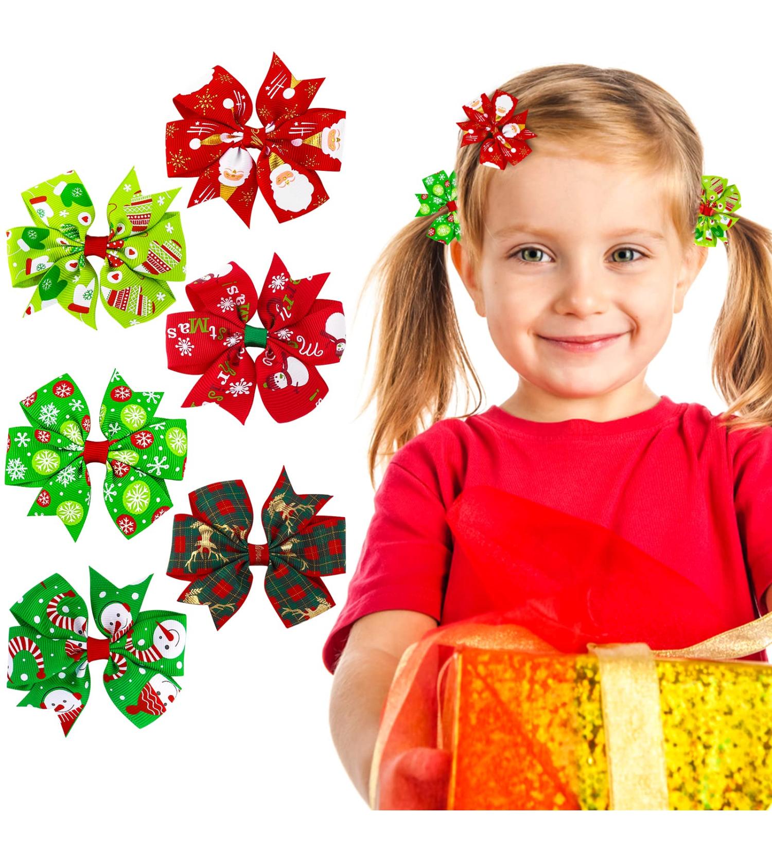 Sibba 6-Piece Christmas Bow Hair Pins - Santa, Snowman, Snowflake, Elk Boutique Clip Barrette Accessories for Girls - Buy Online on GoSupps.com
