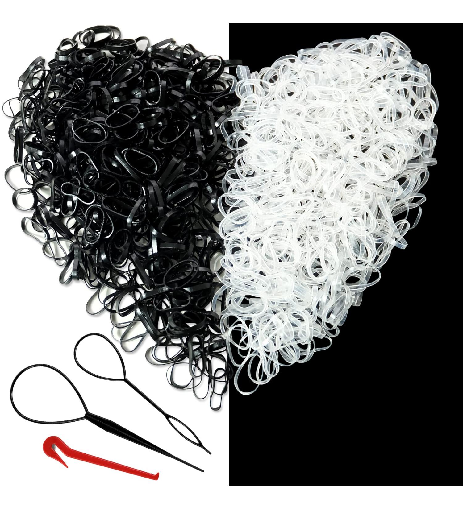 Hanyousheng Hair Bands 1000 Pcs Hair Elastic Bands Black and Clear Small Hair Bands Small Elastic Bands for Hair for Kids Hair Braiding Wedding Hairstyle With Band Removal Hook+2 Hair Braid Tools - Buy Online on GoSupps.com