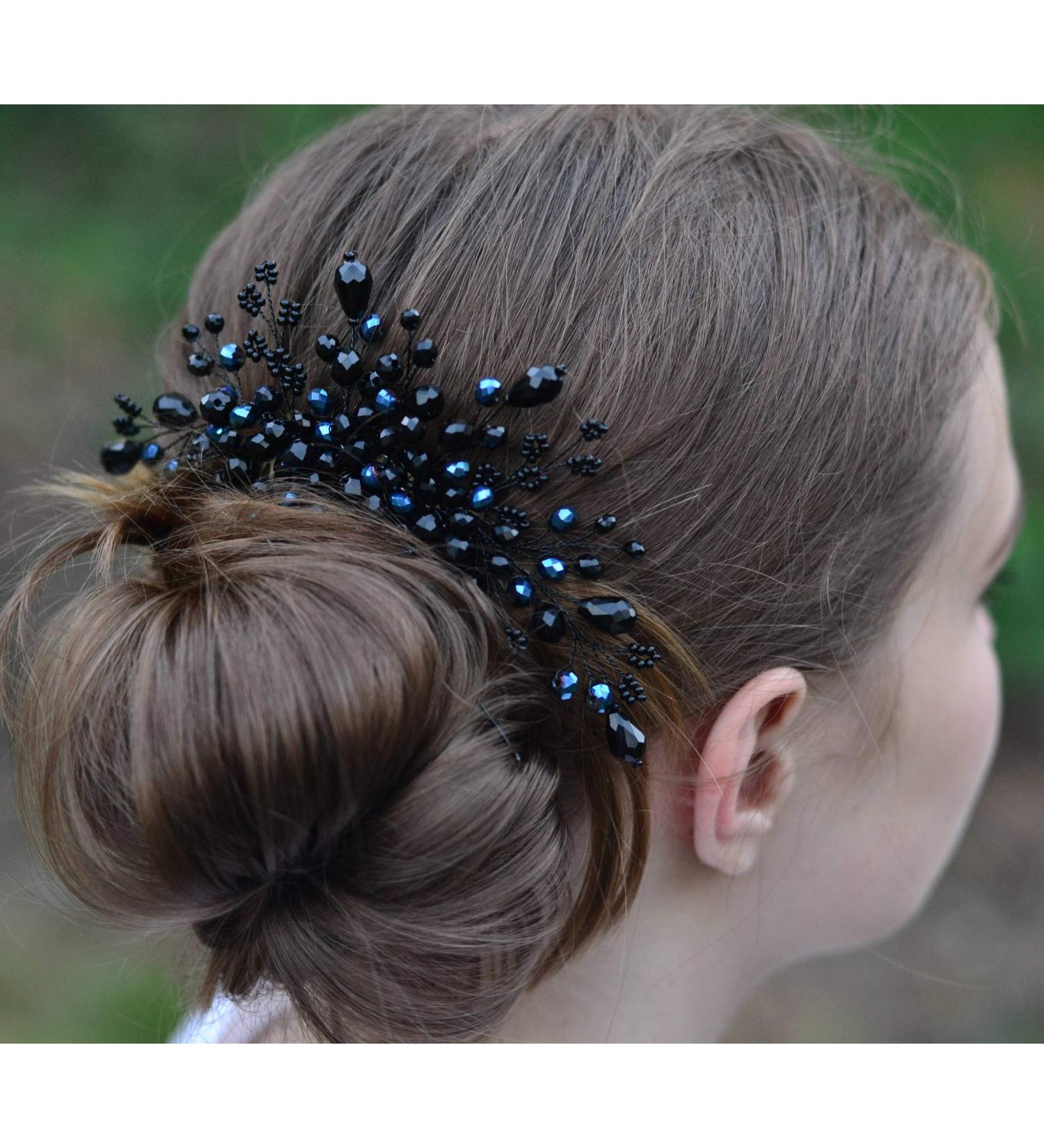 Kercisbeauty Wedidng Bridal Hair Accessories Black Crystal Hair Comb Headband Hair Vine Party Prom Women Headpiece - Buy Online on GoSupps.com