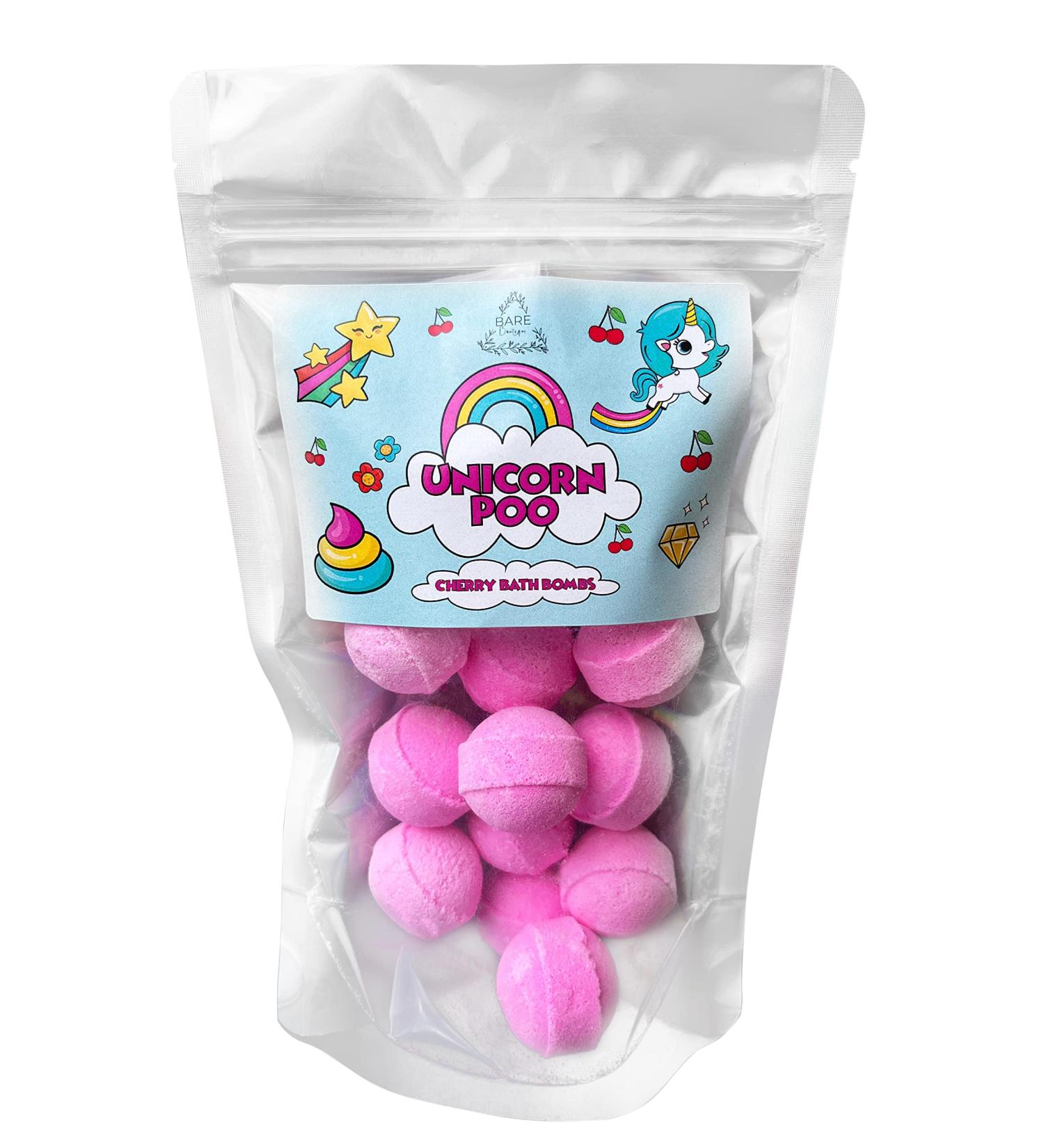 Unicorn Poo Cherry Bath Bomb Pack - 12 Mini Cherry Scented Bath Bombs. Ideal Birthday Gift self Care Gift Secret Santa Gift for Girls.  - Buy Online on GoSupps.com