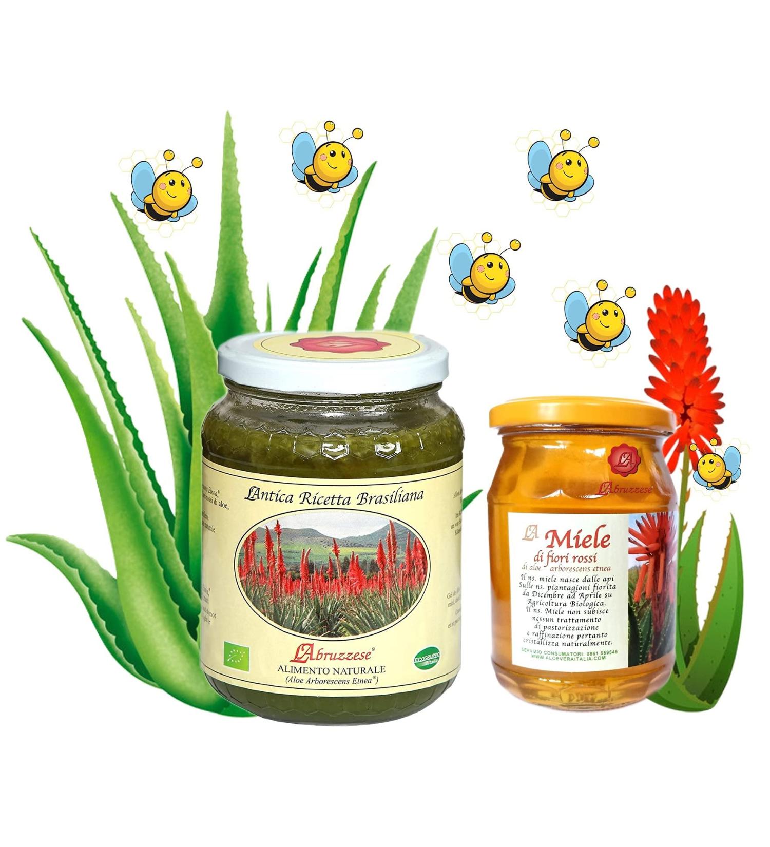 Aloe Arborescens Etnea Juice Pure Organic Italian 800g with Jar Miele Italian Natural Organic Red Flowers 500g - Buy Online on GoSupps.com