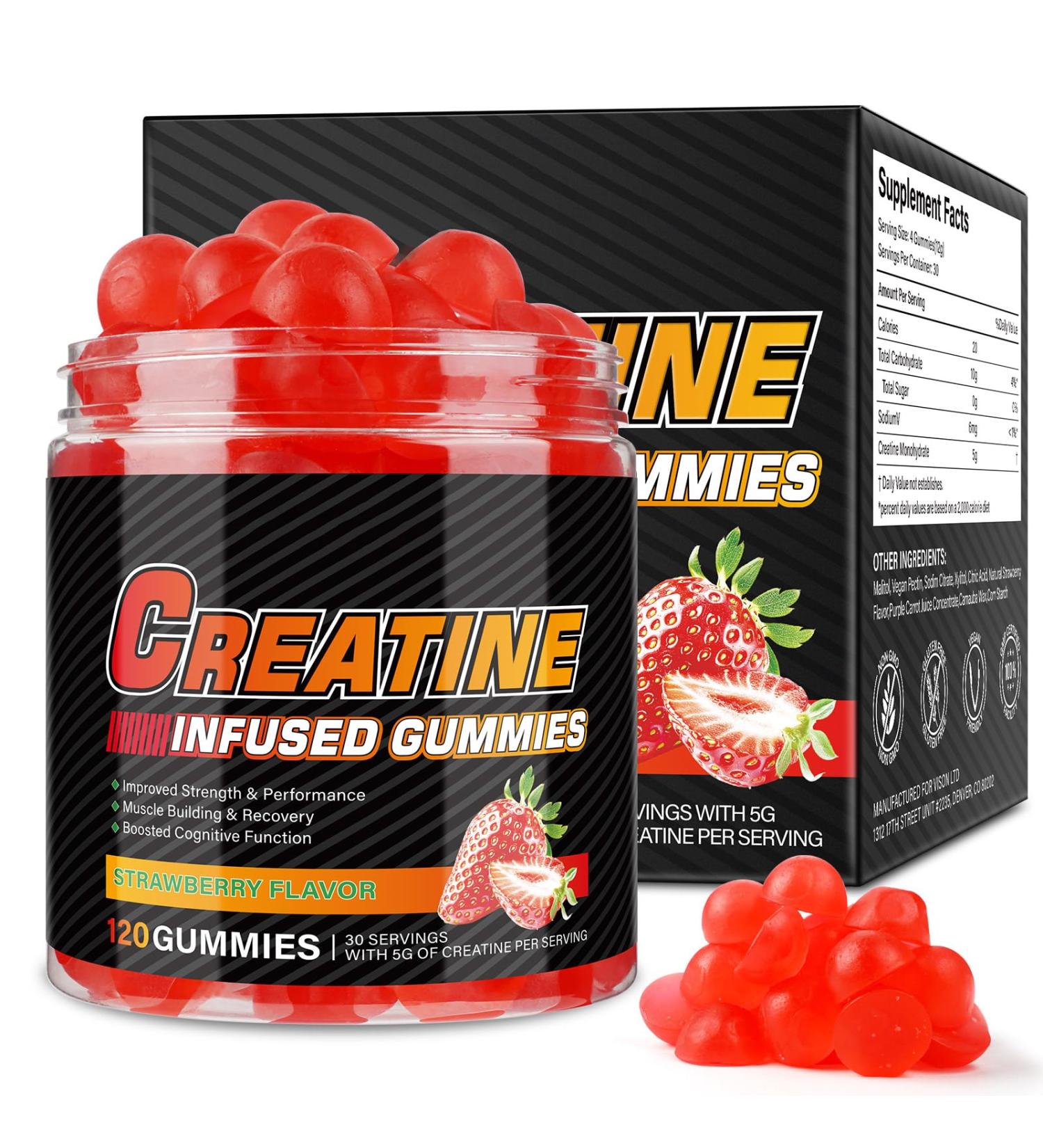 Btefls Creatine Gummies for Men & Women - 120 Count 5000mg Creatine Monohydrate Boosts Strength Mass Endurance & Focus Muscle Builder & Pre-Workout Supplement - Buy Online on GoSupps.com