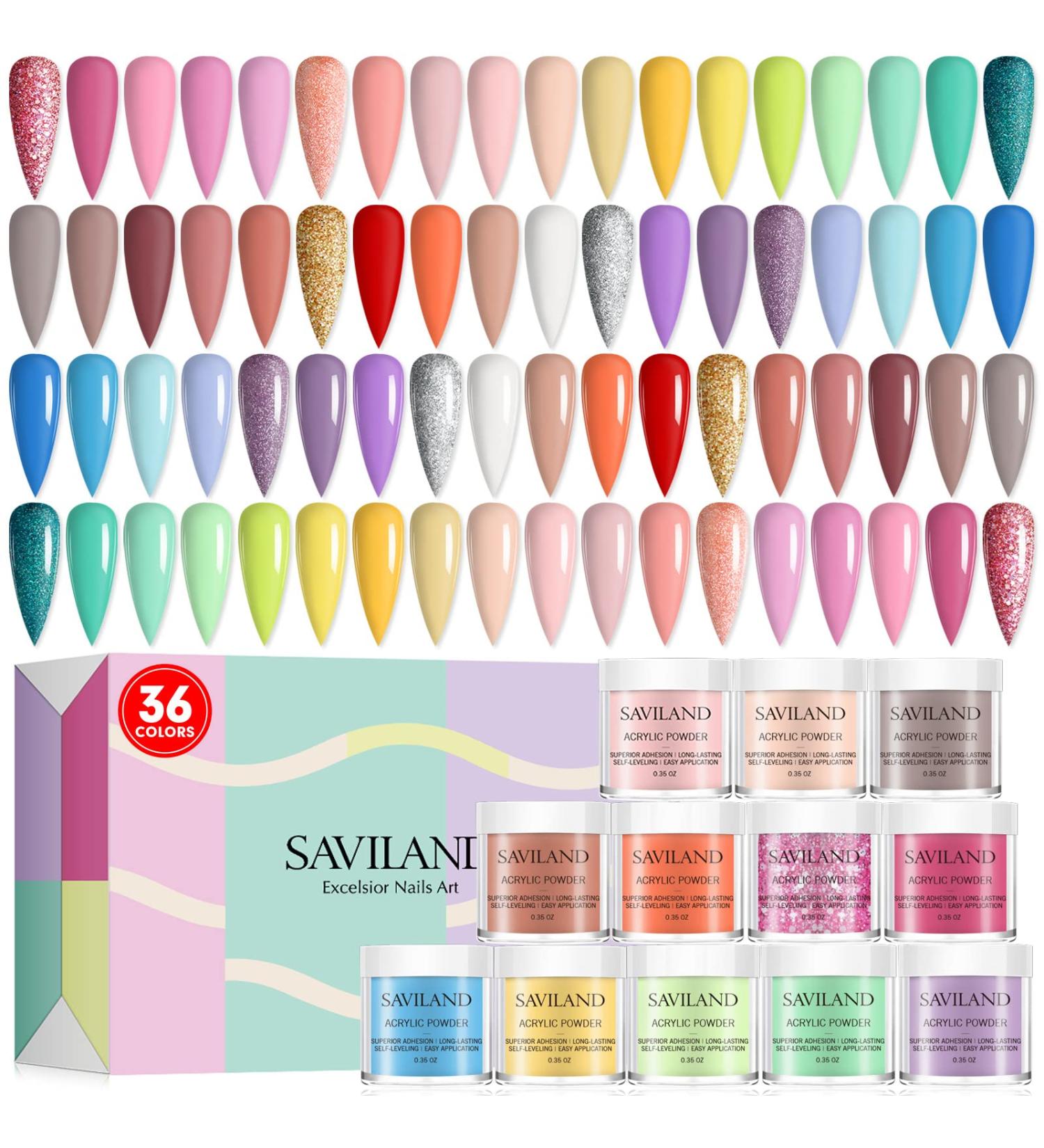 Saviland Acrylic Powder Set Starter - 36 Colors Cherry Blossom Christmas Set for Nail Extension and Carving - Professional Polymer for DIY and Salon - B4 - Buy Online on GoSupps.com