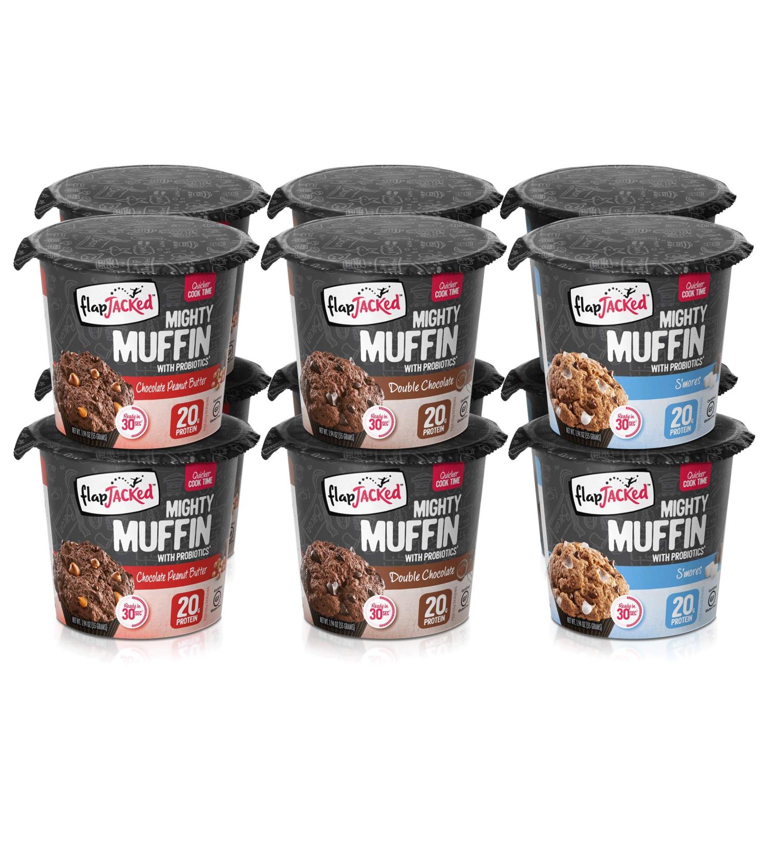 FlapJacked Mighty Muffins Chocolate Lovers Variety 12 Pack | 20g Protein + Probiotics - Buy Online on GoSupps.com