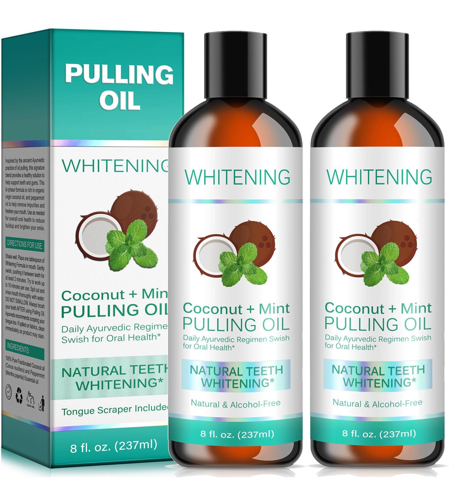 Coconut Pulling Oil 2Pack Mint Oil Pulling Mouthwash with Tongue Scraper Natural Coconut Oil Pulling for Teeth Whitening Fresh Breath and Healthier Teeth & Gum (237mlx2) 3 Piece Set - Buy Online on GoSupps.com