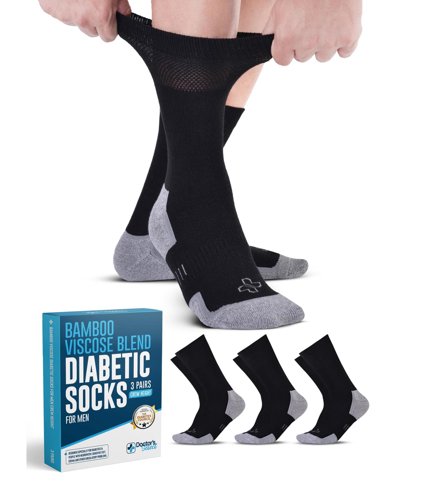 Shop Doctor's Select Bamboo Viscose Diabetic Socks for Men | 3 Pairs Crew Neuropathy Socks | Large Black Men's Diabetic Socks - Comfort & Style - Buy Online on GoSupps.com