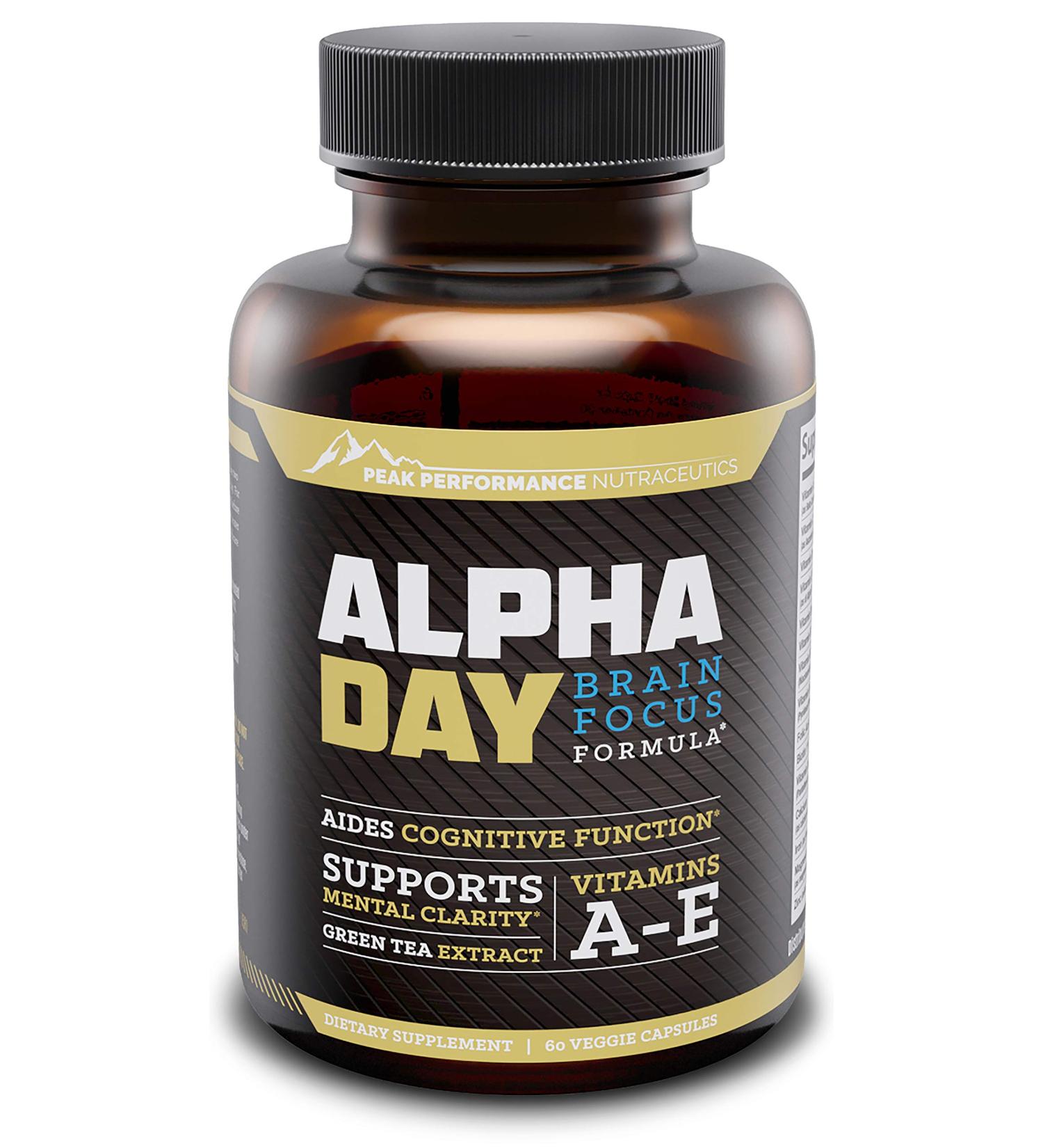 Peak Performance Alpha Day Nootropic Energy Supplement - 60 Capsules | Brain Booster, Immune Support, Focus, Concentration, Memory | Gluten & GMO Free - Buy Online on GoSupps.com
