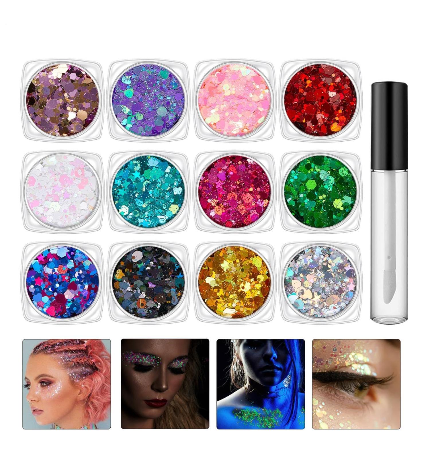  Lunaobrik Face Glitter Face Glitter for Women | 12 Colors Luminious Face Glitter | 10ml Girls Cosmetics Skin Friendly Carnival Supplies Wearable - Buy Online on GoSupps.com