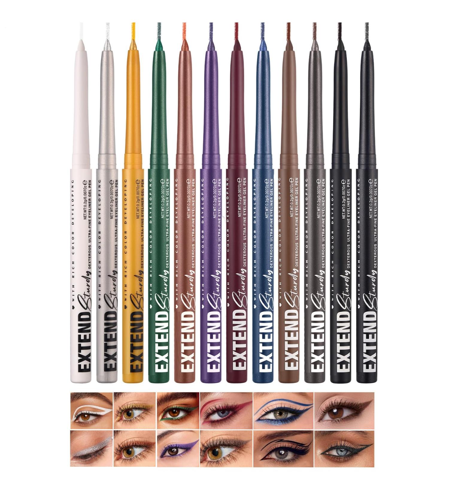 Eyeliner set eyeliner pencil set - 12 colors of waterproof natural-looking eyeliners - Long-lasting gel pens stain-proof cosmetics - Buy Online on GoSupps.com