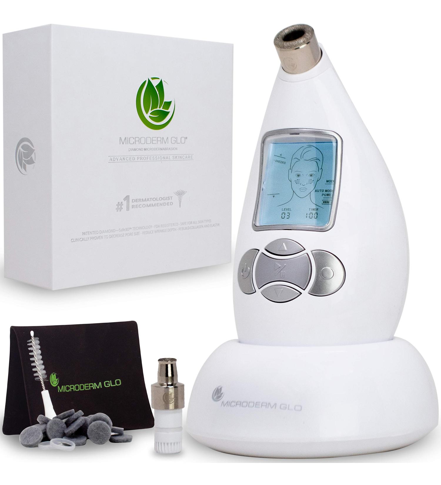 Microderm GLO Diamond Microdermabrasion Machine - Clinical Home Facial Treatment System for Clear, Firm Skin - Exfoliator for Bright Complexion - White - Buy Online on GoSupps.com