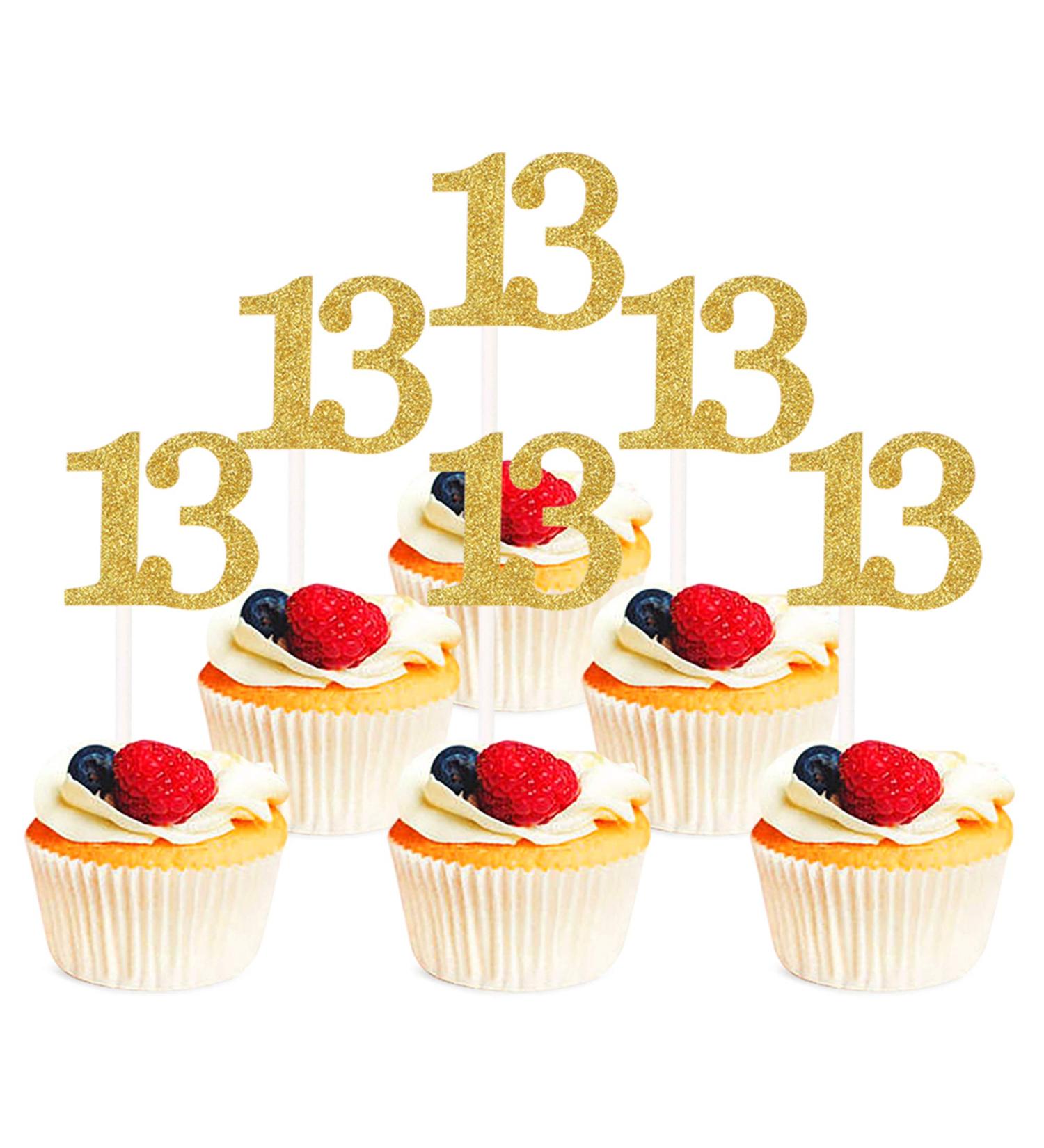Unimall 20 Pieces Number 13 Cupcake Toppers Gold Glitter 13th Birthday Cupcake Picks Mini Cake Decorations for 13 Years Old Birthday Anniversary Party Supplies - Buy Online on GoSupps.com