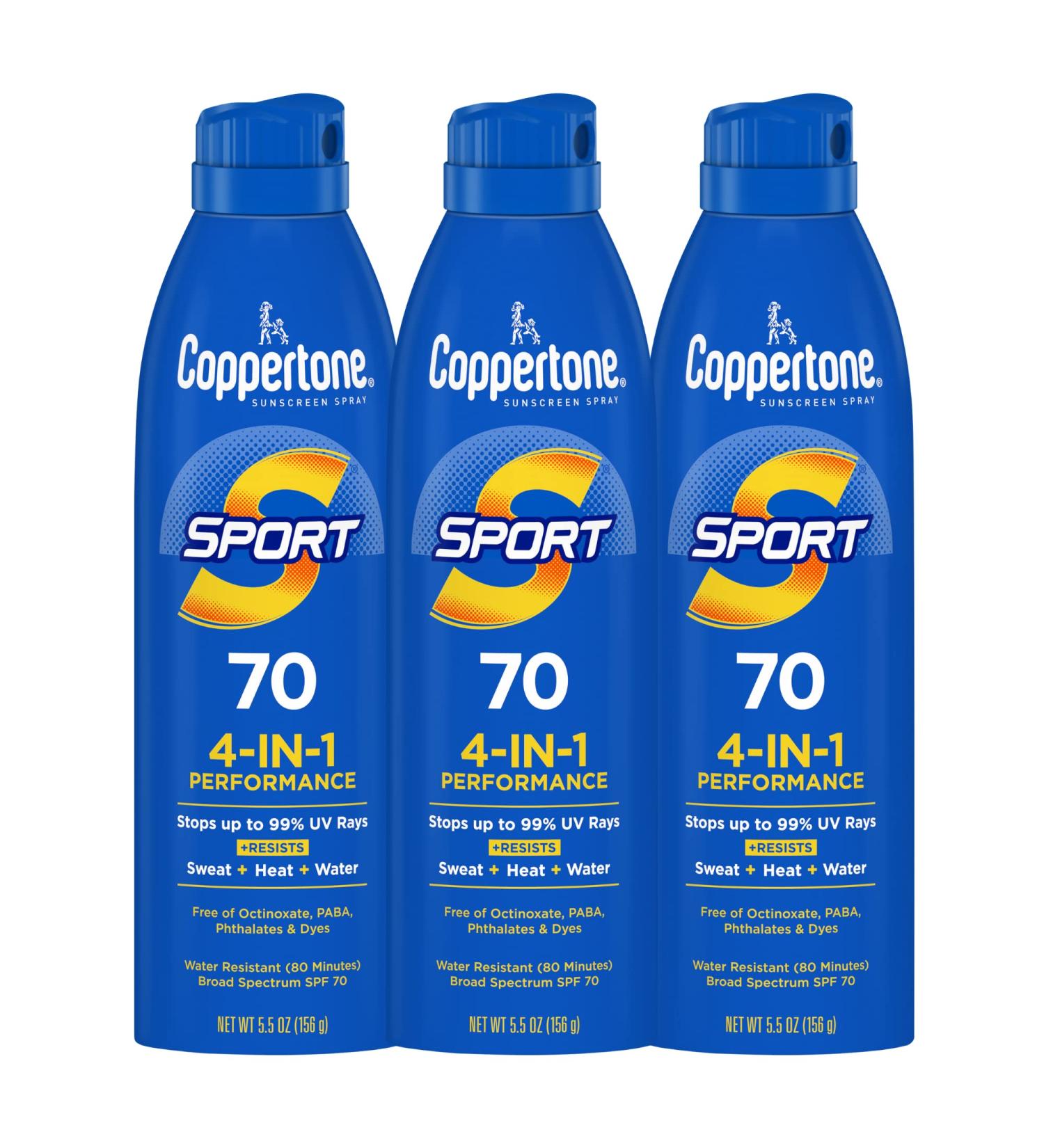 Coppertone SPORT Sunscreen Spray SPF 70 Water Resistant Sunscreen Broad Spectrum SPF 70 Sunscreen Bulk Sunscreen Pack 5.5 Oz Spray Pack of 3 - Buy Online on GoSupps.com