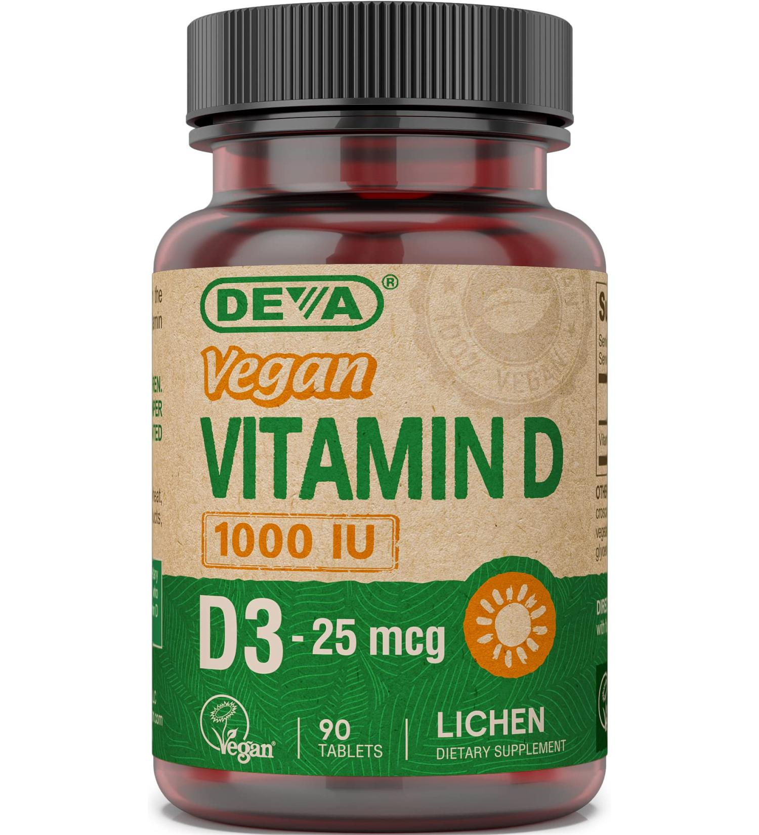 DEVA Vegan Vitamin D3 Supplement 1000 IU - Plant Derived 90 Tablets - Buy Online on GoSupps.com