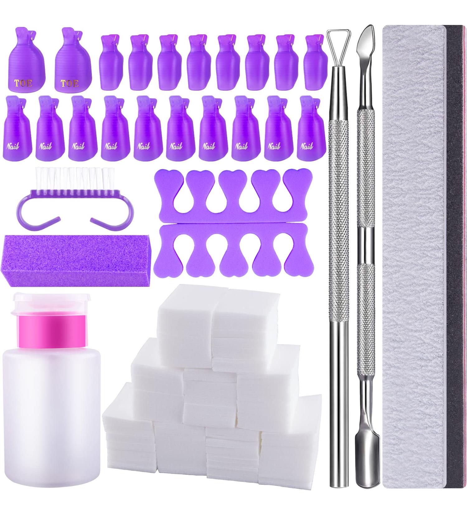 SIQUK Nail Polish Remover Kit - Finger and Toe Nail Clips, Cotton Pads, Files, Cuticle Peeler, and Brush - Gel Nail Removal Set (Purple) - Buy Online on GoSupps.com