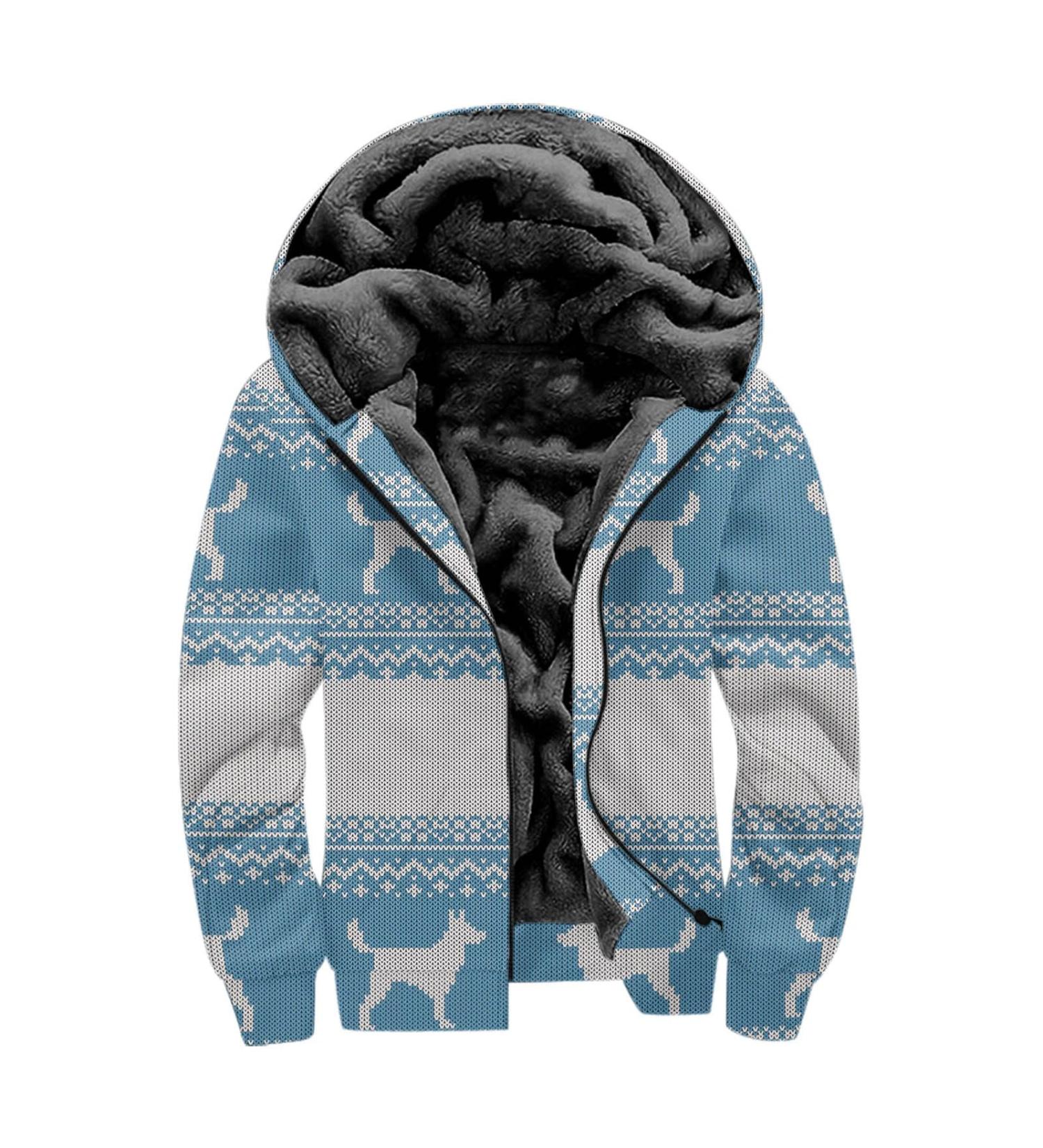 Hanxiulin Sky Blue Plush Hoodie Jacket for Men | Oversized Warm Winter Coat | Long Sleeve Quilted Outerwear - Buy Online on GoSupps.com