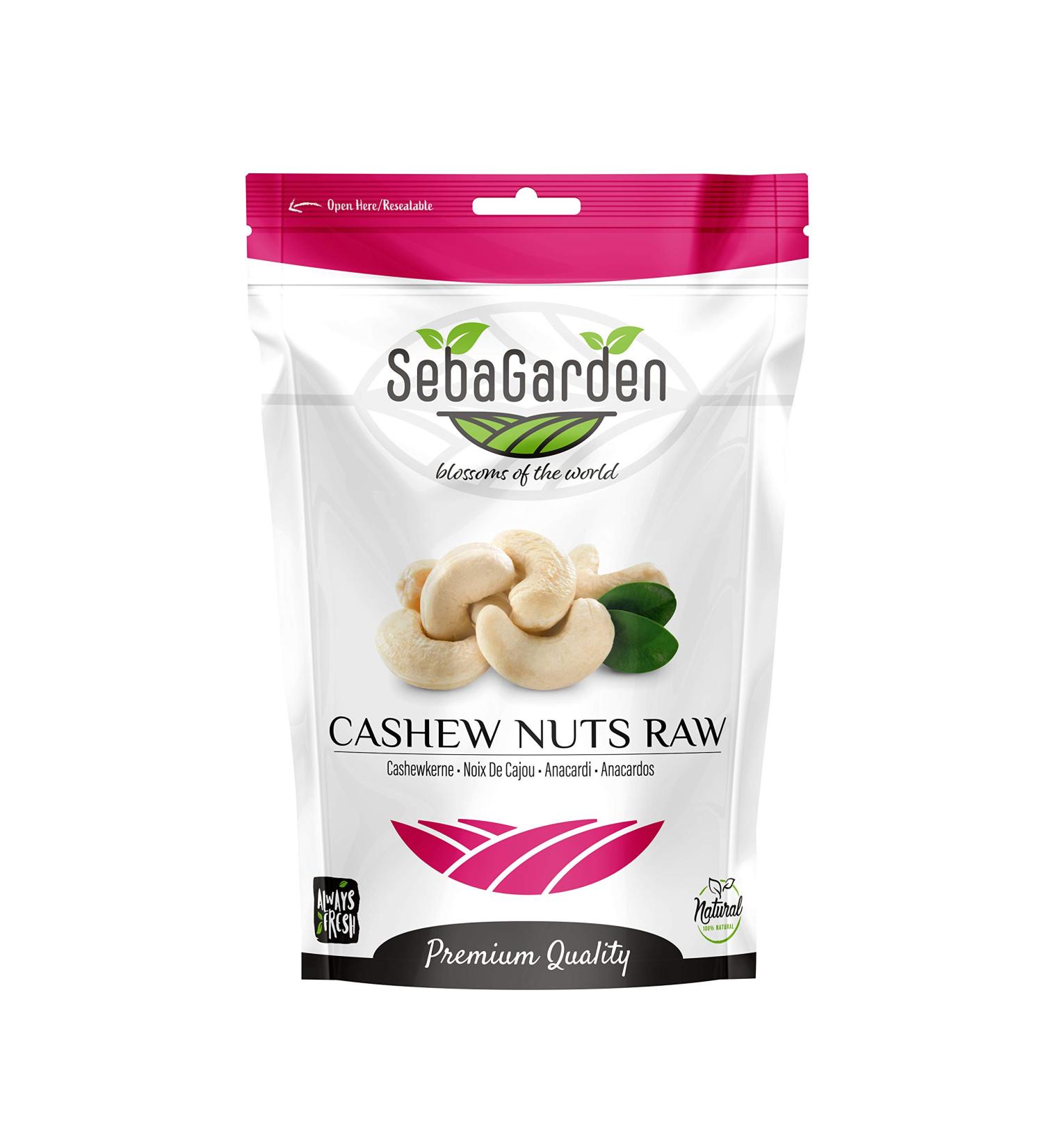 Seba Garden Raw Whole Cashew Nuts 1kg - Freshly Packed Keto-Friendly Vegan Gluten-Free Healthy Protein Snack - Buy Online on GoSupps.com