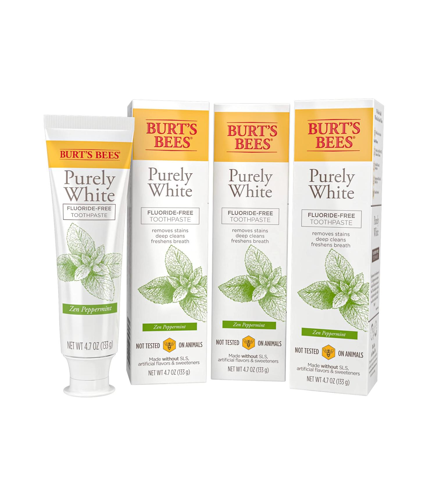 Burt's Bees Purely White Zen Peppermint Toothpaste - 4.7oz (3 Pack) | Natural Flavor, Fluoride Free - Buy Online on GoSupps.com