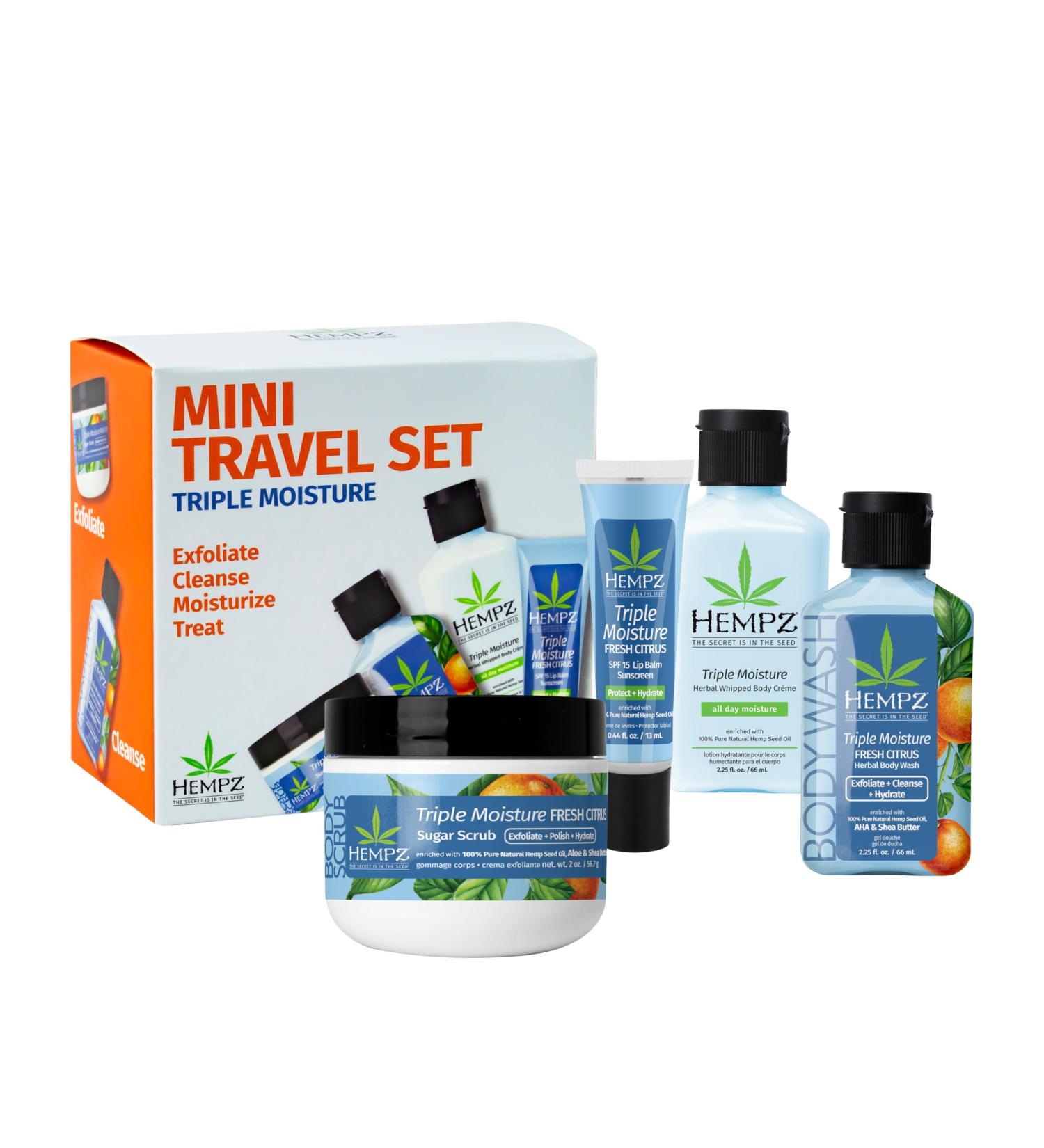 Shop Hempz Mini Sweet Treats Travel Kit 4-Piece Body Wash Lotion Scrub & Lip Balm Gift Set | Triple Moisture Scent | International Shipping Available - Buy Online on GoSupps.com