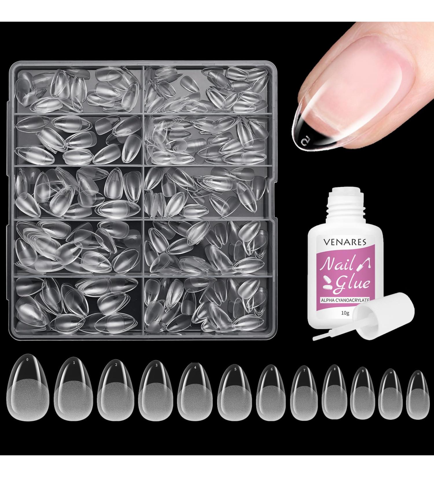 Venares 500 Pcs Extra Short Almond Soft Gel Nail Tips Set - Pre-Polished 12 Sizes Includes Glue for Gel Nails - Buy Online on GoSupps.com