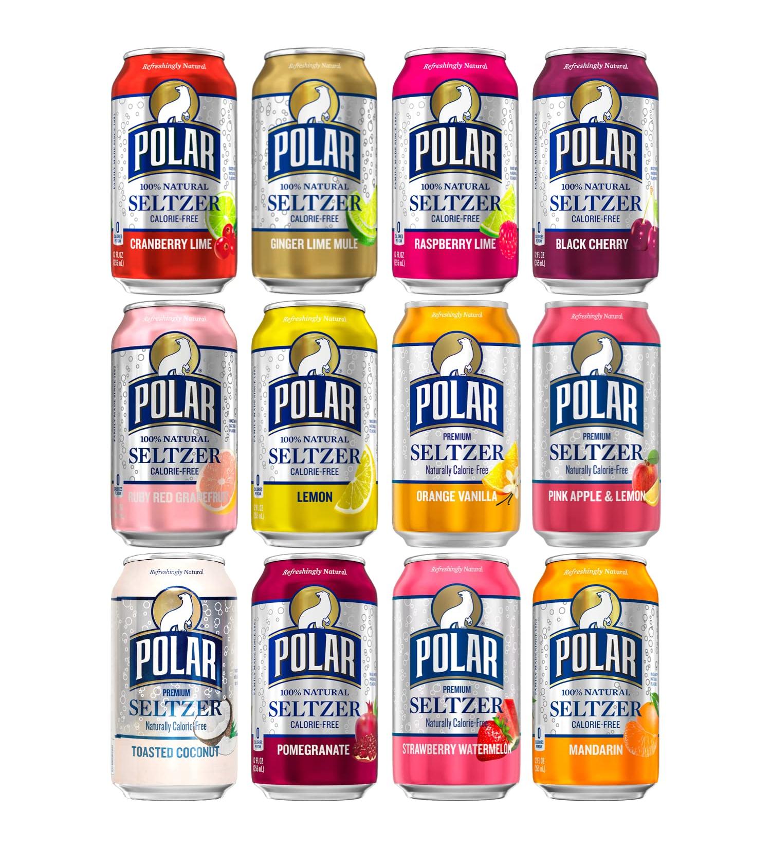 Polar Seltzer Water Assorted 12 Pack - 12 Flavor Variety, 12 fl oz Cans by LastFuel - Buy Online on GoSupps.com