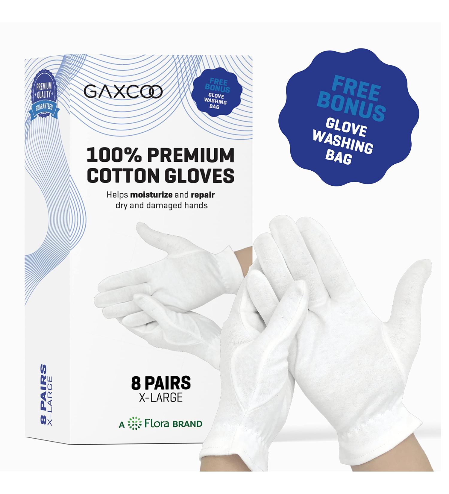 XL White Premium Cotton Moisturizing Gloves for Overnight Bedtime | Eczema Dry Sensitive Skin | Spa Therapy | Washable Reusable (8 Pairs) - Buy Online on GoSupps.com