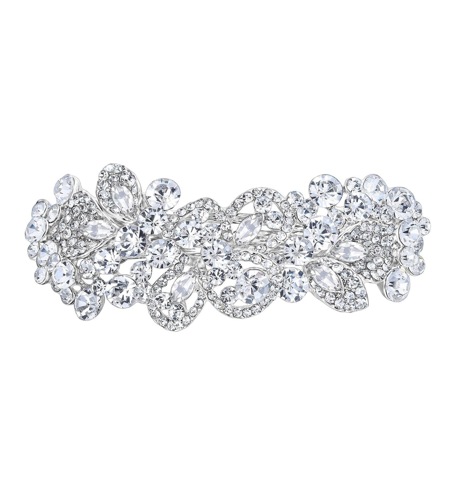EVER FAITH Austrian Crystal Art Deco Floral Leaf Hair Barrette Clip - Clear Silver-Tone - Buy Online on GoSupps.com