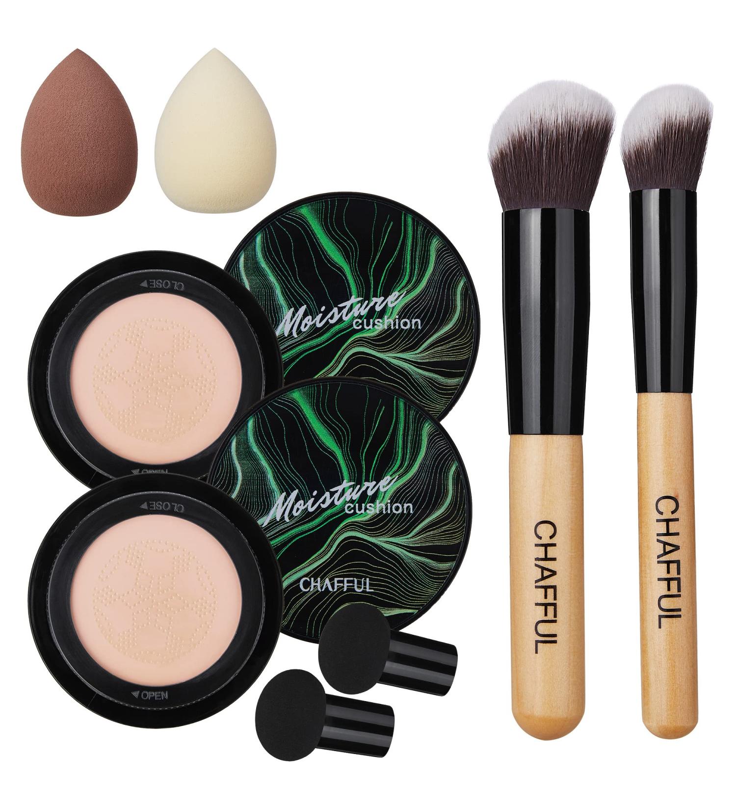 2PCS Air Cushion CC Cream Mushroom Head Foundation Set with Kabuki Brushes & Makeup Sponge Blender - Long Lasting Matte Concealer | Moisturizing Makeup Kit - Buy Online on GoSupps.com