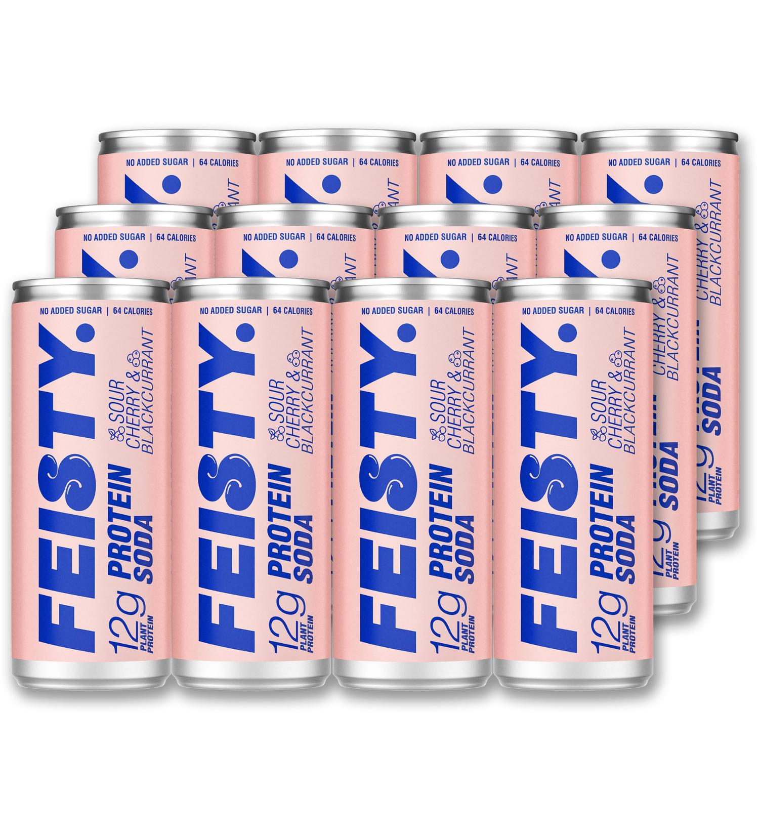 Feisty Drinks Protein Soda 12g of Plant Protein with all 9 Essential Amino-Acids No Artificial Ingredients No Added Sugar Dairy-Free and Fat-Free 12x330ml Pack (Blackcurrant and Sour Cherry) - Buy Online on GoSupps.com