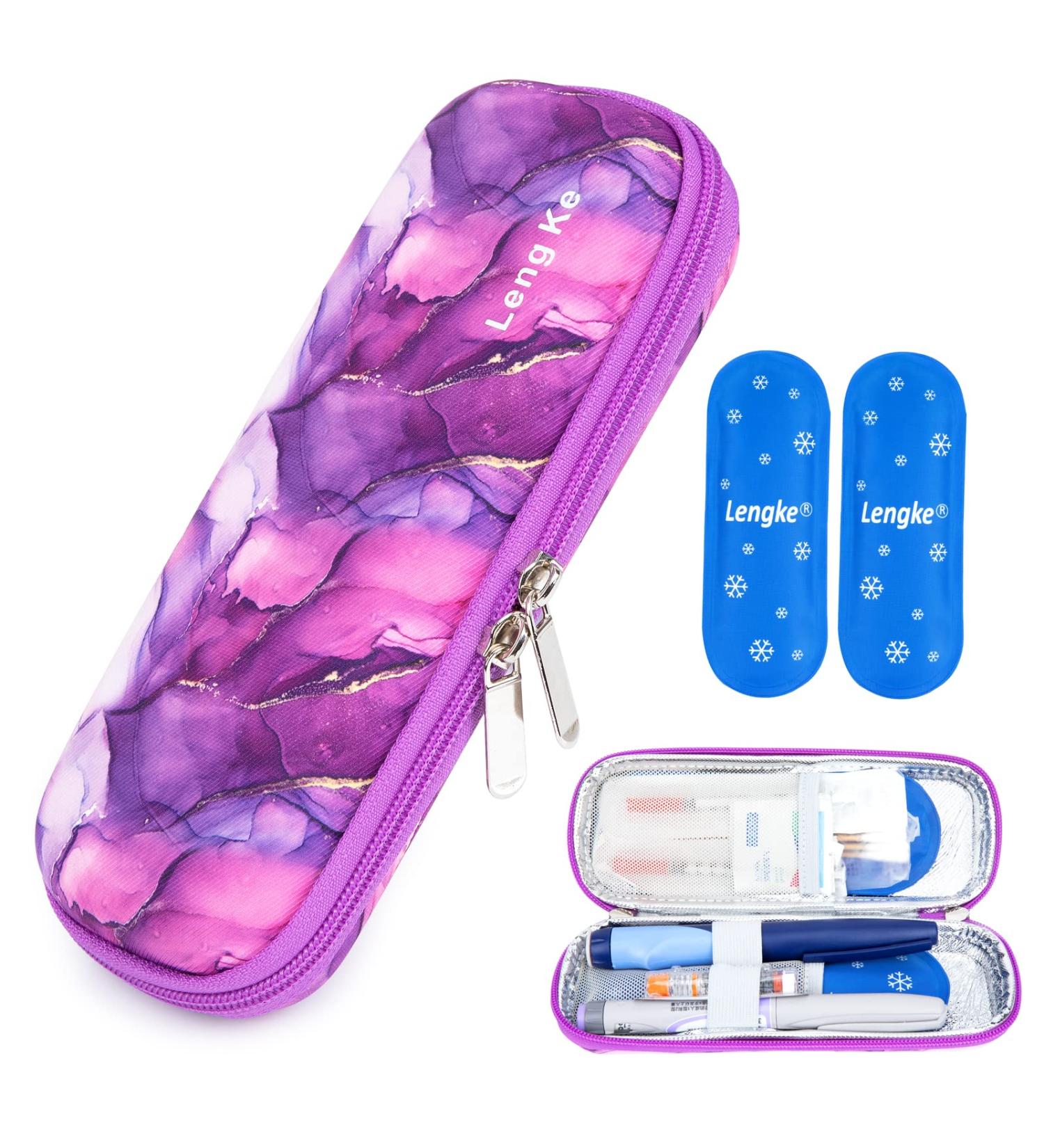 Youshares Insulin Cooling Bag - TSA Portable EVA Pack for Insulin Pens & Diabetes Accessories - Travel-Friendly Diabetic Bag with 2 Nylon Cooling Packs (Marble Purple) - Buy Online on GoSupps.com