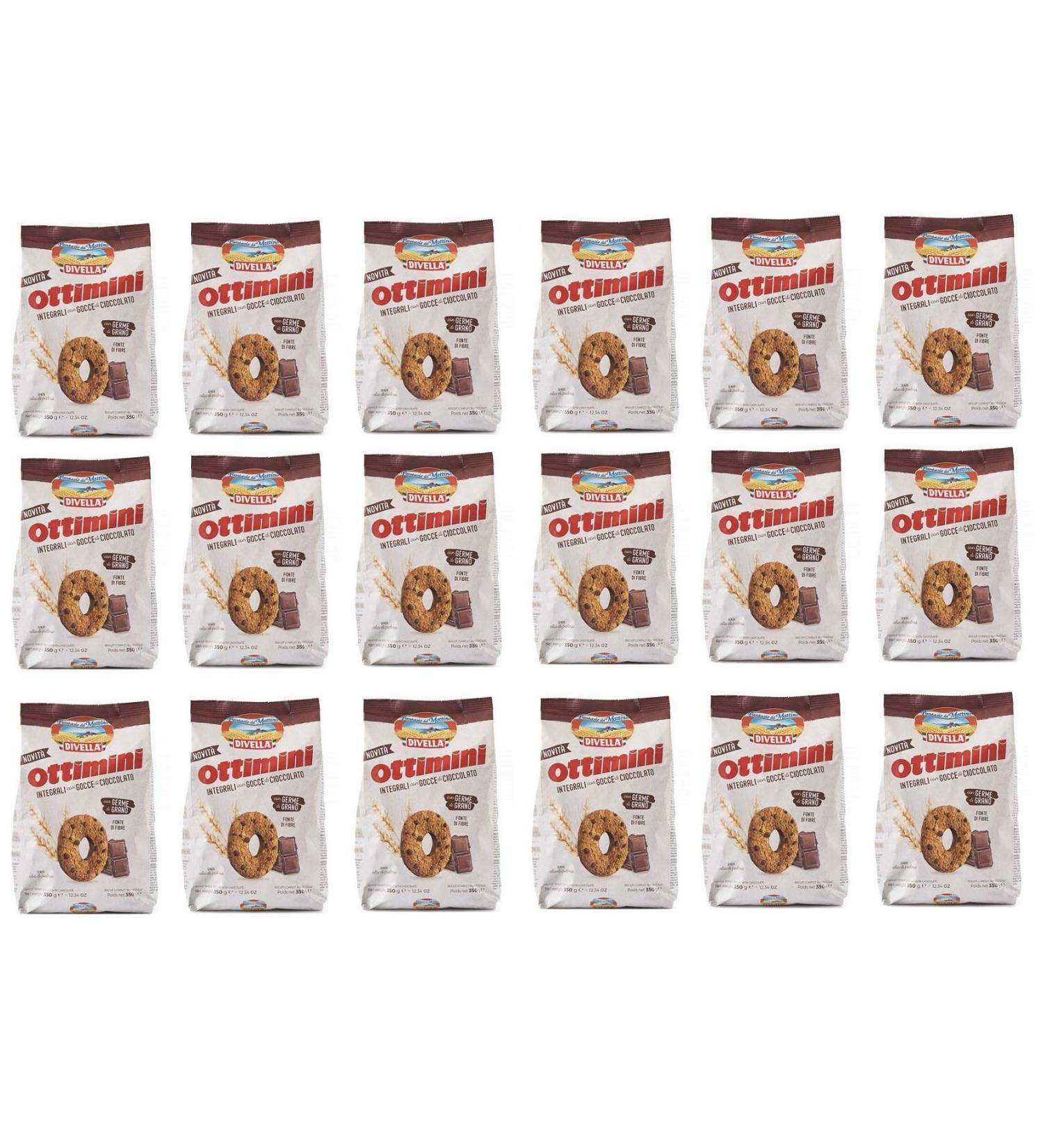 Divella Divella Ottimani Integrali con gocce di Cioccolato Whole Grain Cookies with Chocolate Chips and Wheat Germs (Pack of 18)