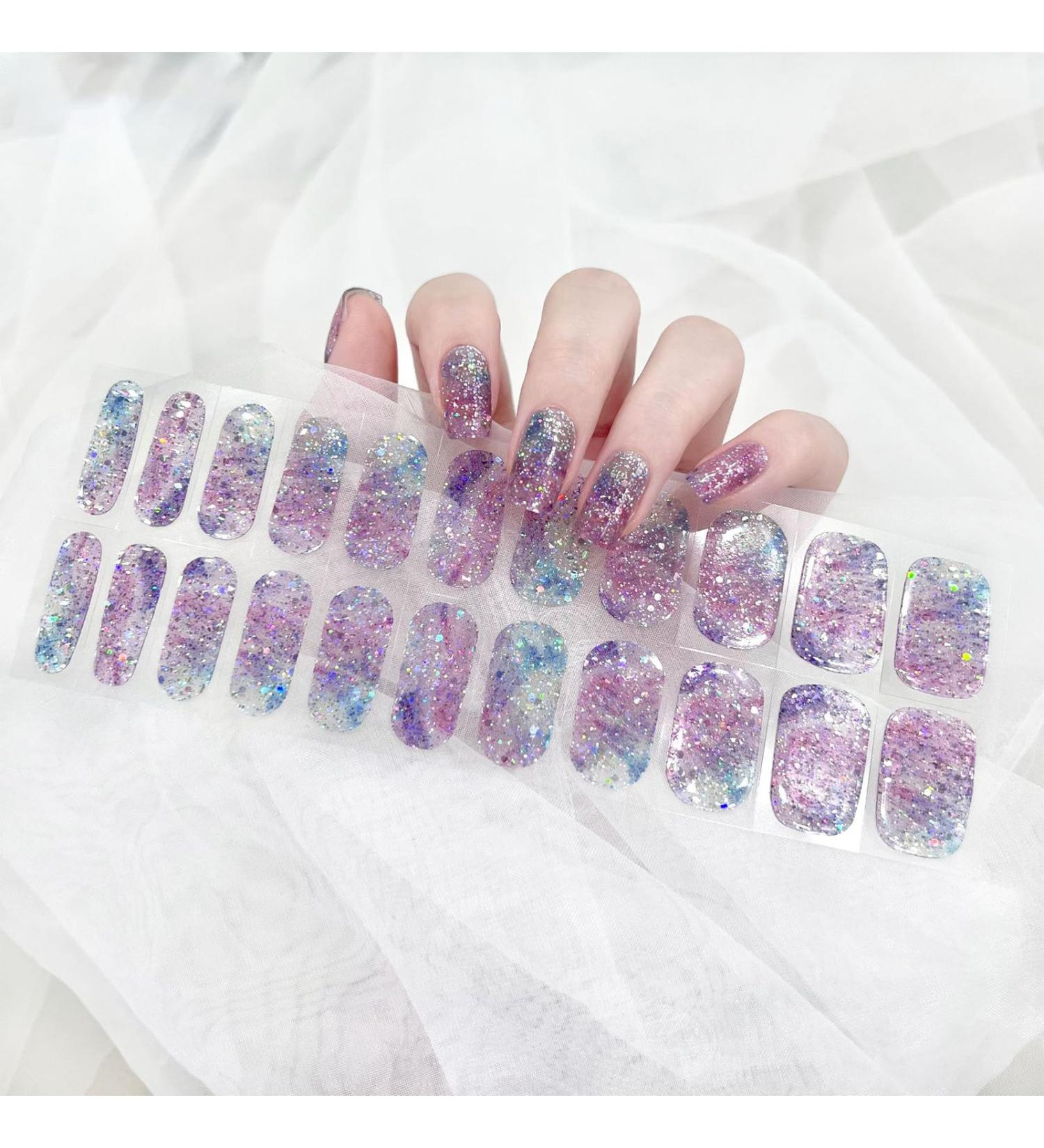 CBOIC 22PC Nail Foils & Glitter Stickers - Self-Adhesive Gel Polish Strips for Long-Lasting Nail Art | Blue & Purple Decoration Set for Women & Girls - Buy Online on GoSupps.com