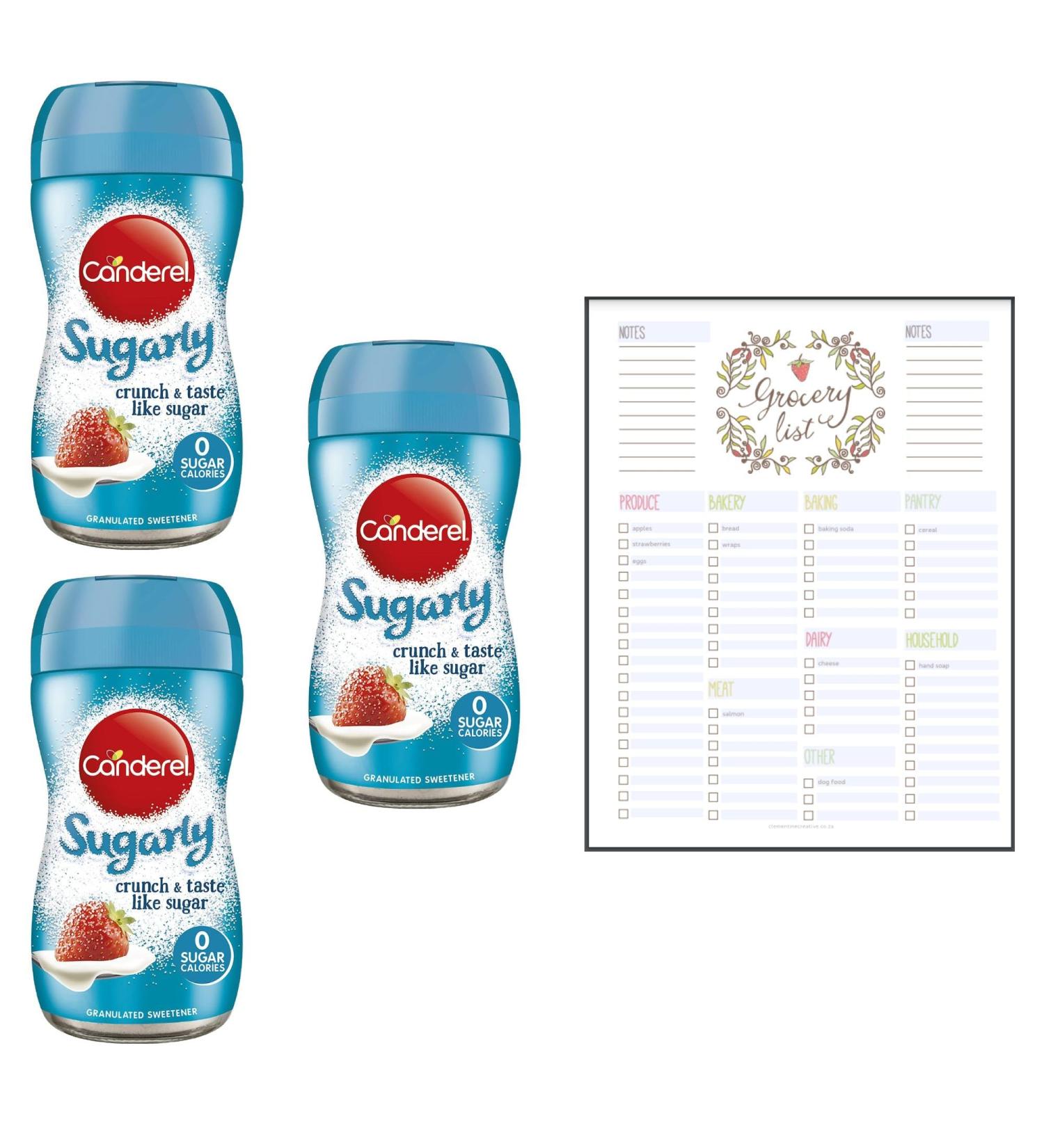 Sugar Free Sweetener Bundle which Contains Canderel Sugarly Granulated Sweetener 275g - Pack of 3 with Grocery List Card - Buy Online on GoSupps.com