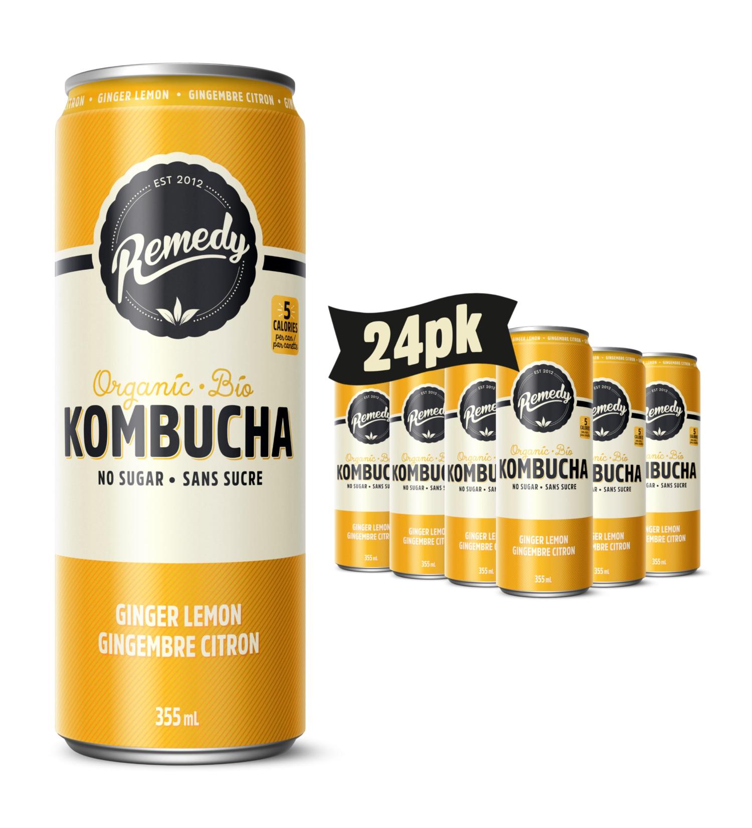 Remedy Kombucha Sugar-Free Organic Drink Sparkling Low Calorie Gut Health Beverage - Ginger Lemon - 355 mL Can 24-Pack Ginger Lemon 355ml (Pack of 24) - Buy Online on GoSupps.com