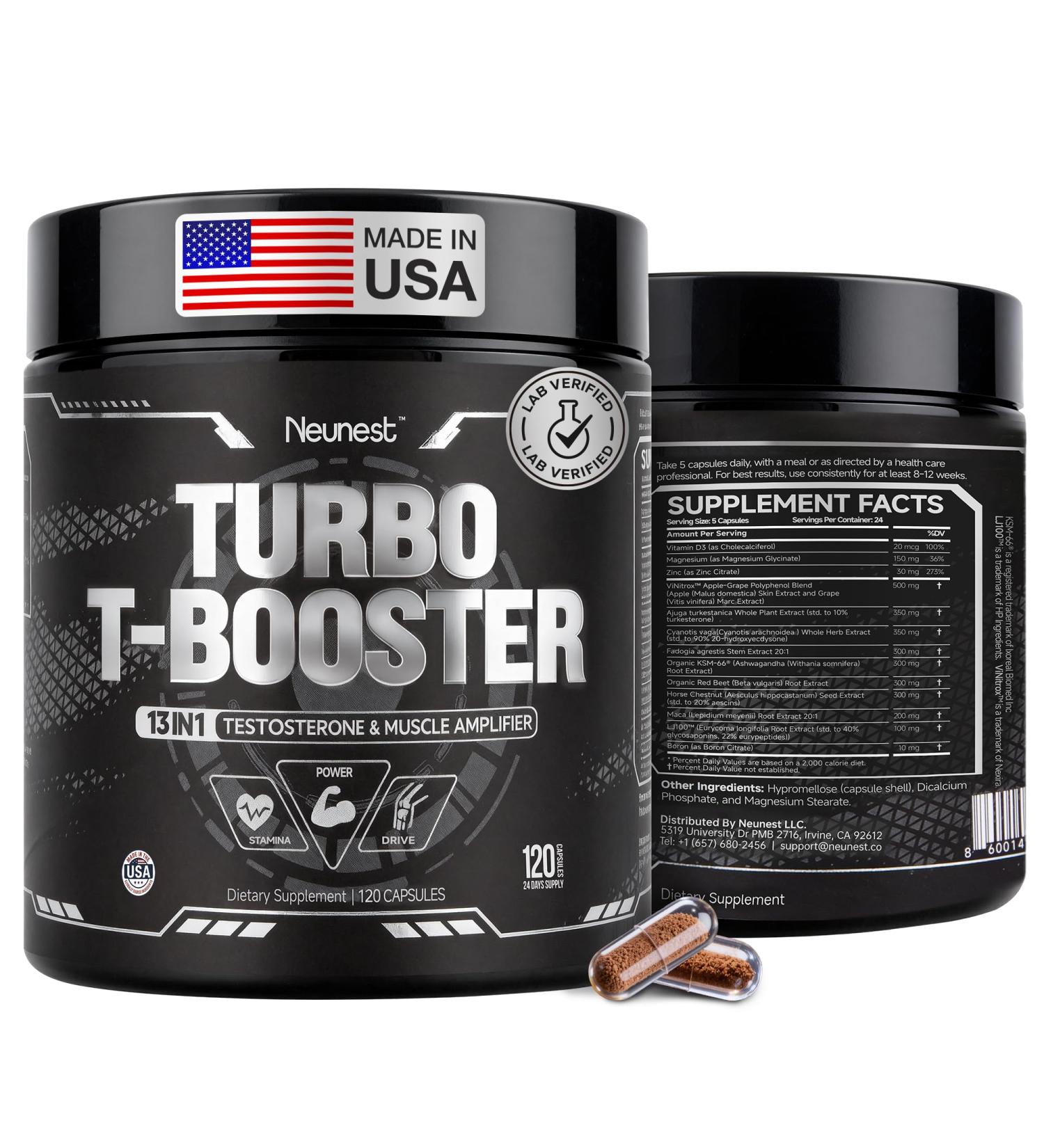 NEUNEST Turbo Testosterone Booster for Men 13-in-1 Testosterone Supplement for Energy Stamina & Muscle Complex with Tongkat Ali KSM-66 Ashwagandha Maca Male Enhancing Supplement 120 Capsules - Buy Online on GoSupps.com