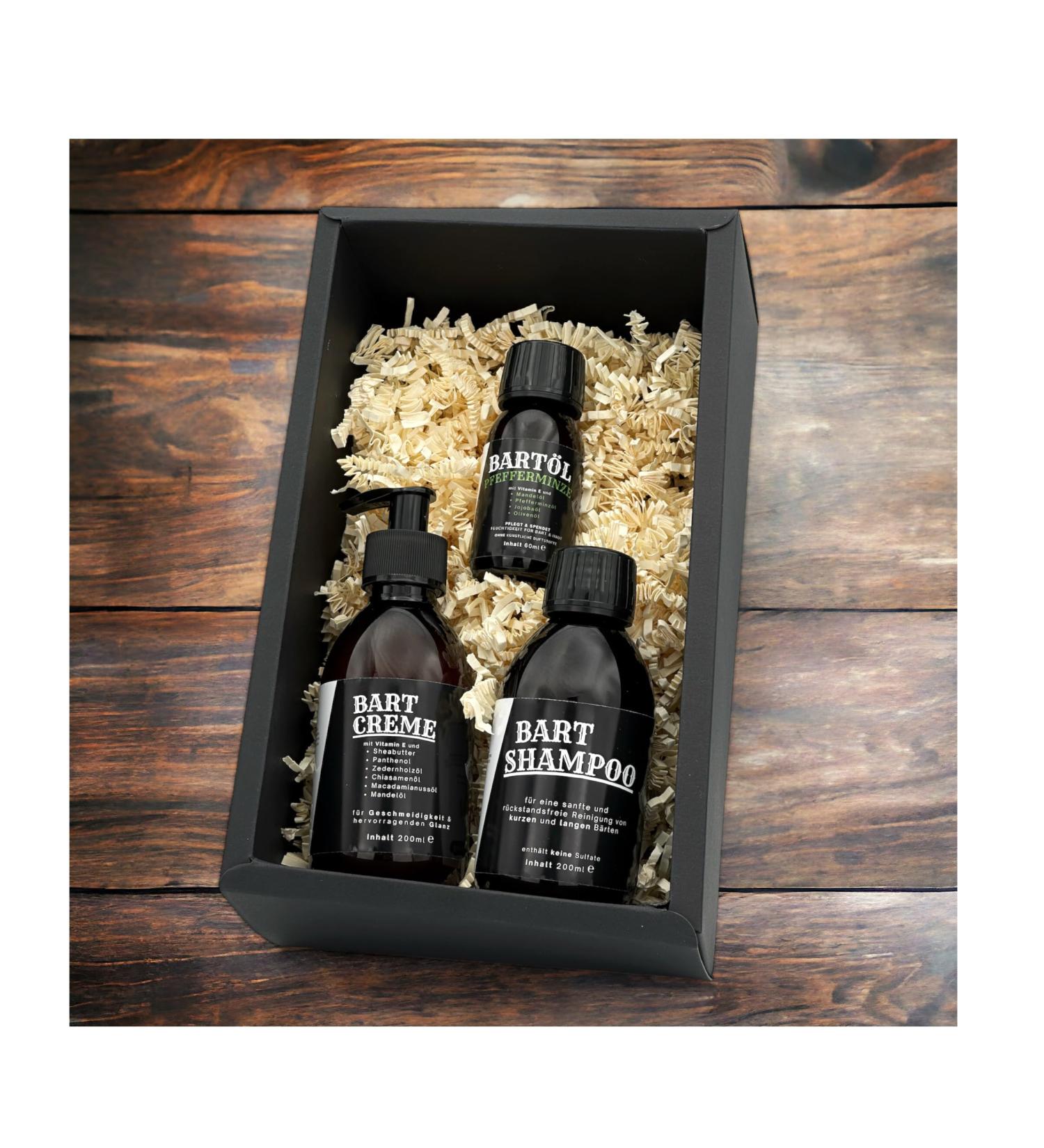 Beard Care Gift Box | Premium Beard Shampoo Cream & Peppermint Oil - International Shipping - Buy Online on GoSupps.com
