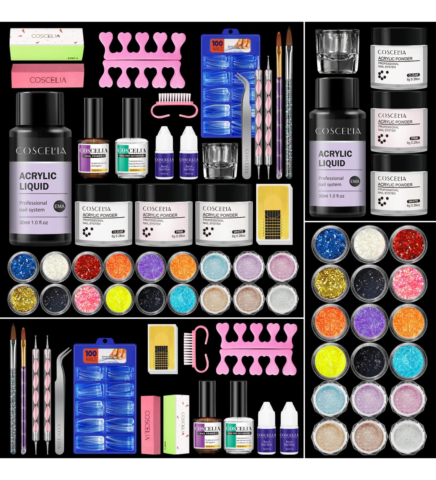 Beginner Acrylic Nail Kit with Professional Supplies - 18pcs Glitter Powder, False Nail Tips, Tools - Spring Colors - Ideal Gifts for Women - DIY - Buy Online on GoSupps.com
