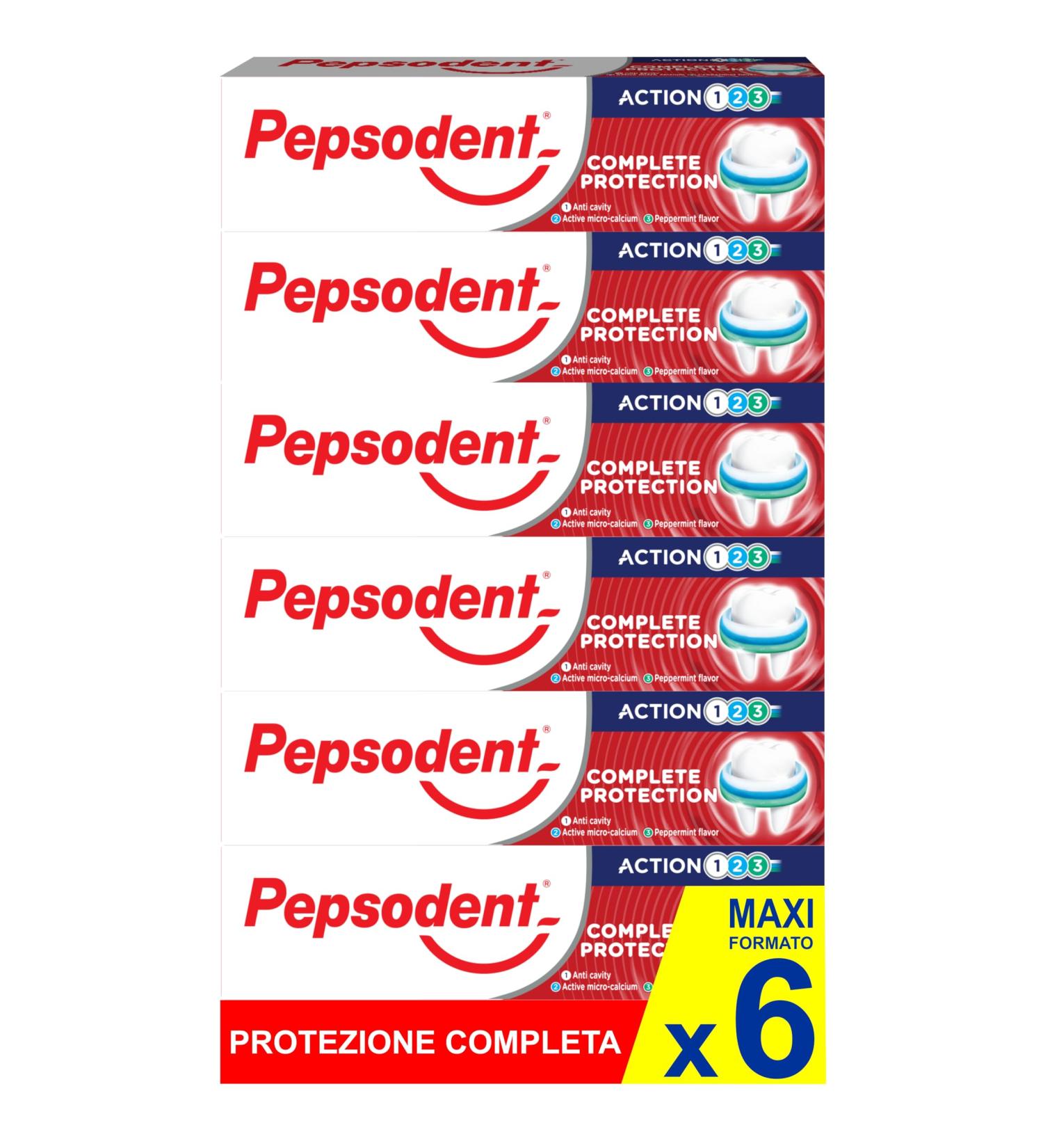 Unilever Pepsodent Complete protection toothpaste with fluorine and calcium to defend against caries during the day 75 ml 6 x 75 ml - Buy Online on GoSupps.com