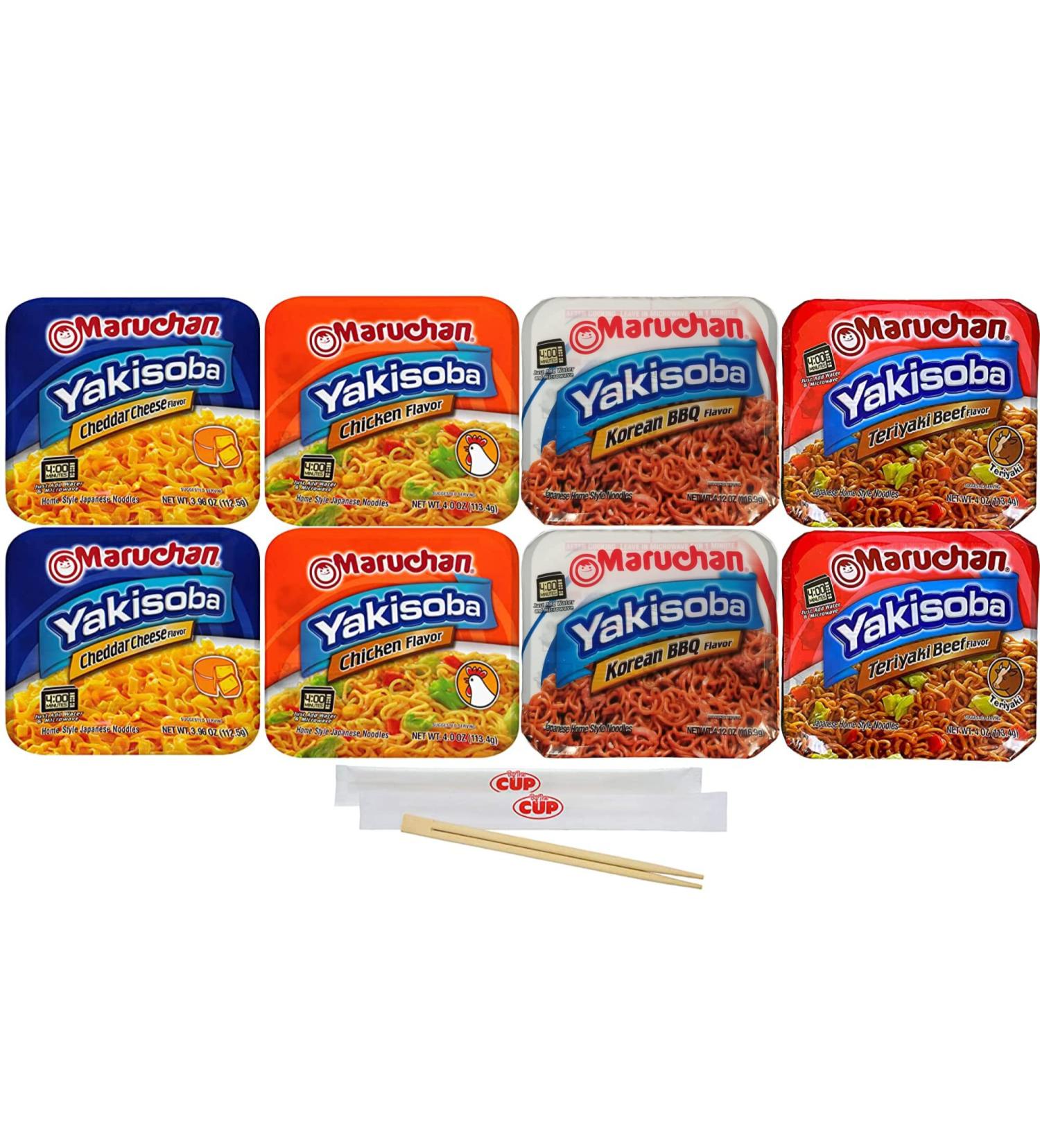 Maruchan Yakisoba Variety Pack of 8 - Single Serving Japanese Noodles with By The Cup Chopsticks - Buy Online on GoSupps.com