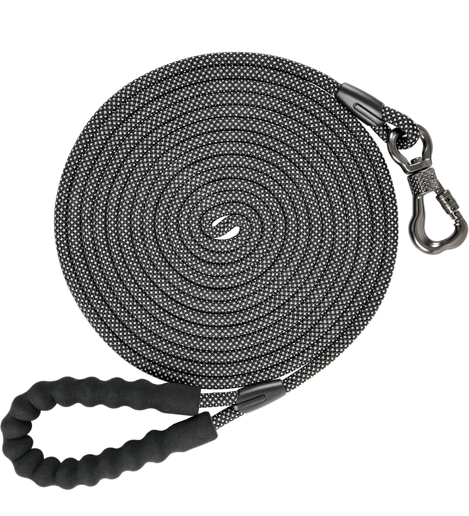 Heavy Duty 15ft NTR Dog Leash with Swivel Lockable Hook and Comfortable Padded Handle - Ideal for Walking, Hunting, Camping - Black - Buy Online on GoSupps.com