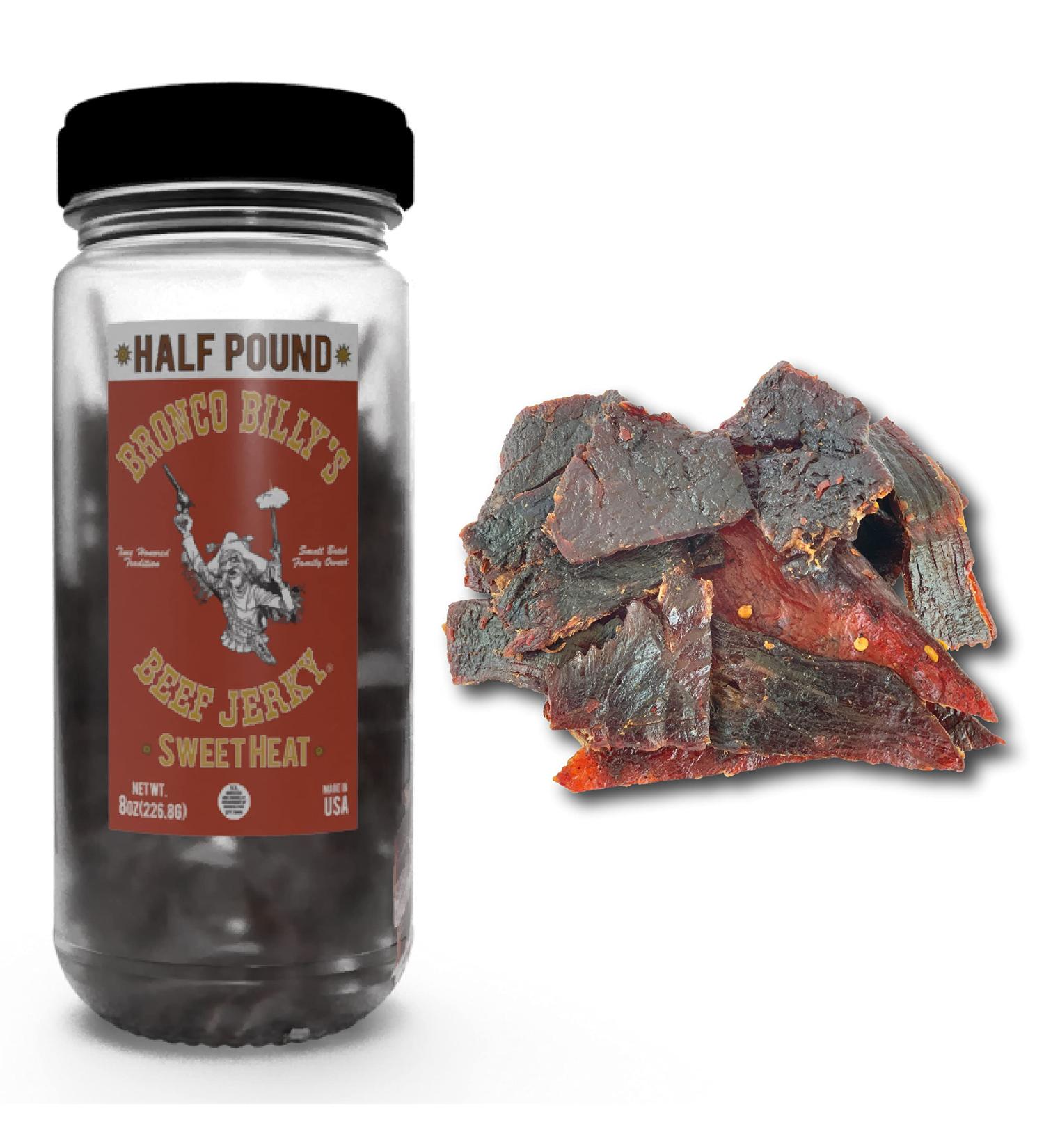 Bronco Billy's Beef Jerky Sweet Heat Half Pound Jar - Buy Online on GoSupps.com