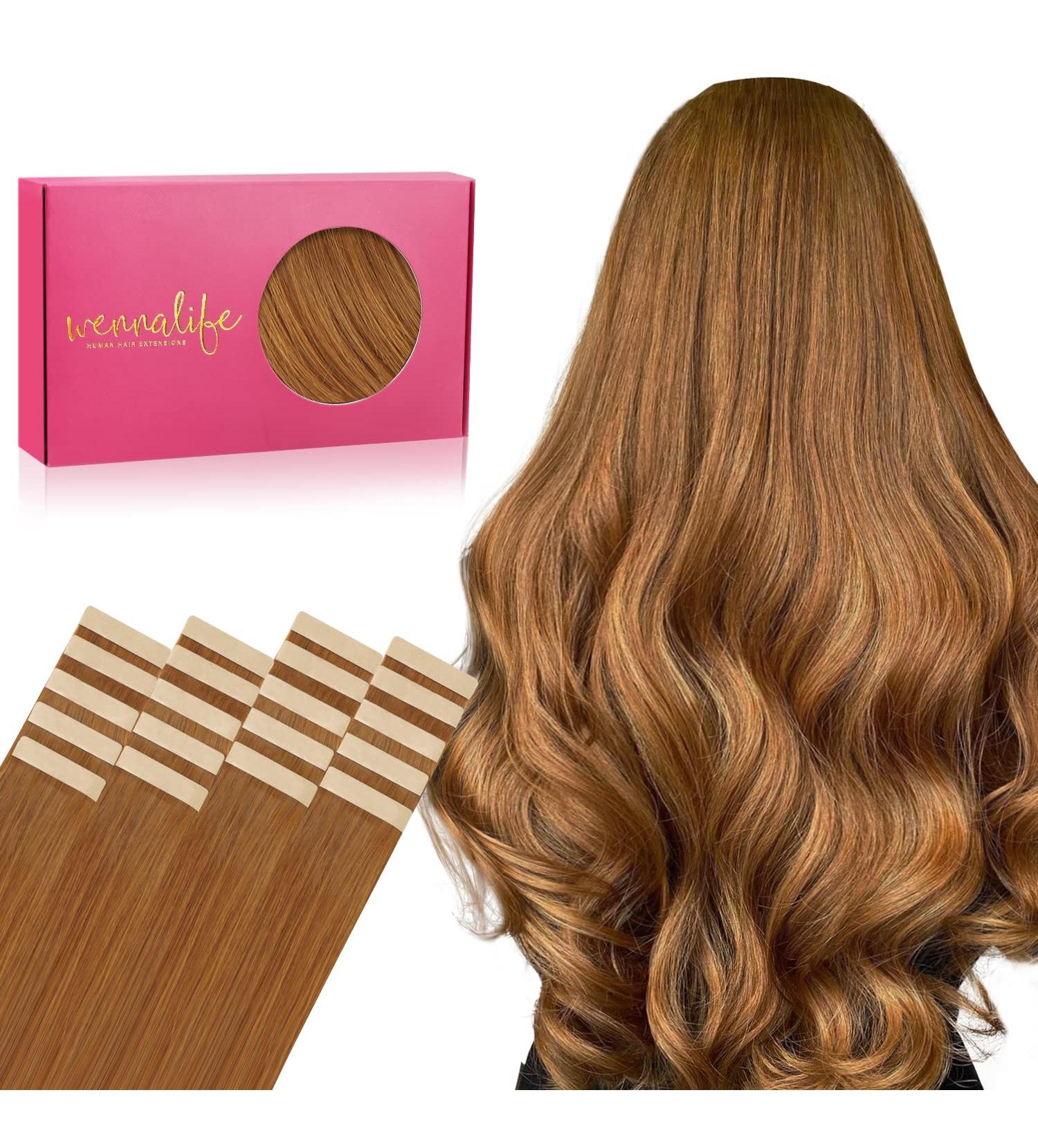 WENNALIFE 18 inch Auburn Ginger Tape in Human Hair Extensions - 20pcs, 50g Remy Real Human Hair Colored Tape Extensions #30 - Buy Online on GoSupps.com