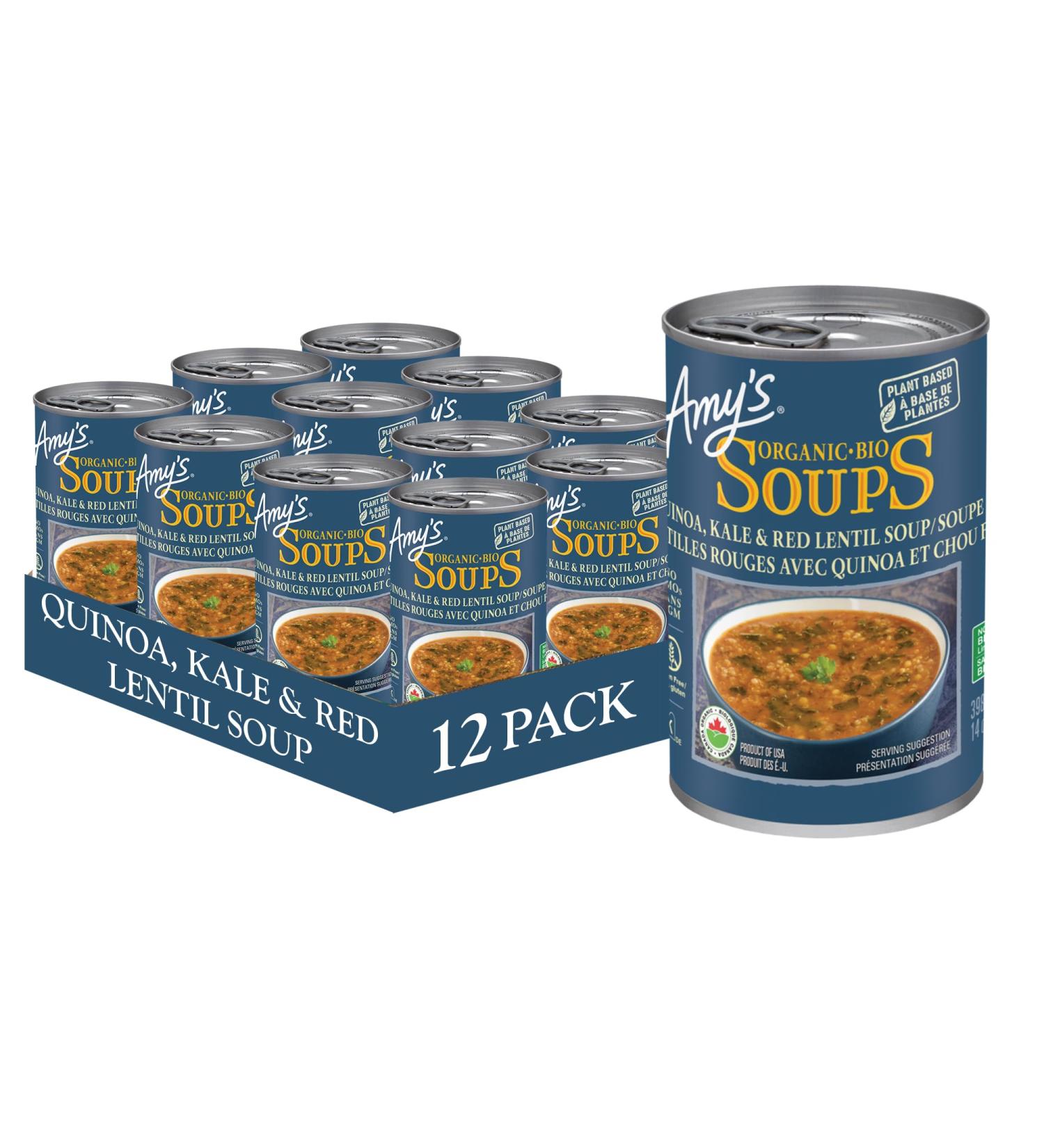 Amy s Kitchen Organic Quinoa Kale & Red Lentil Soup Vegan Gluten-Free Dairy-Free Soy-Free Kosher Plant-Based 12-pack (398ml per can) - Buy Online on GoSupps.com