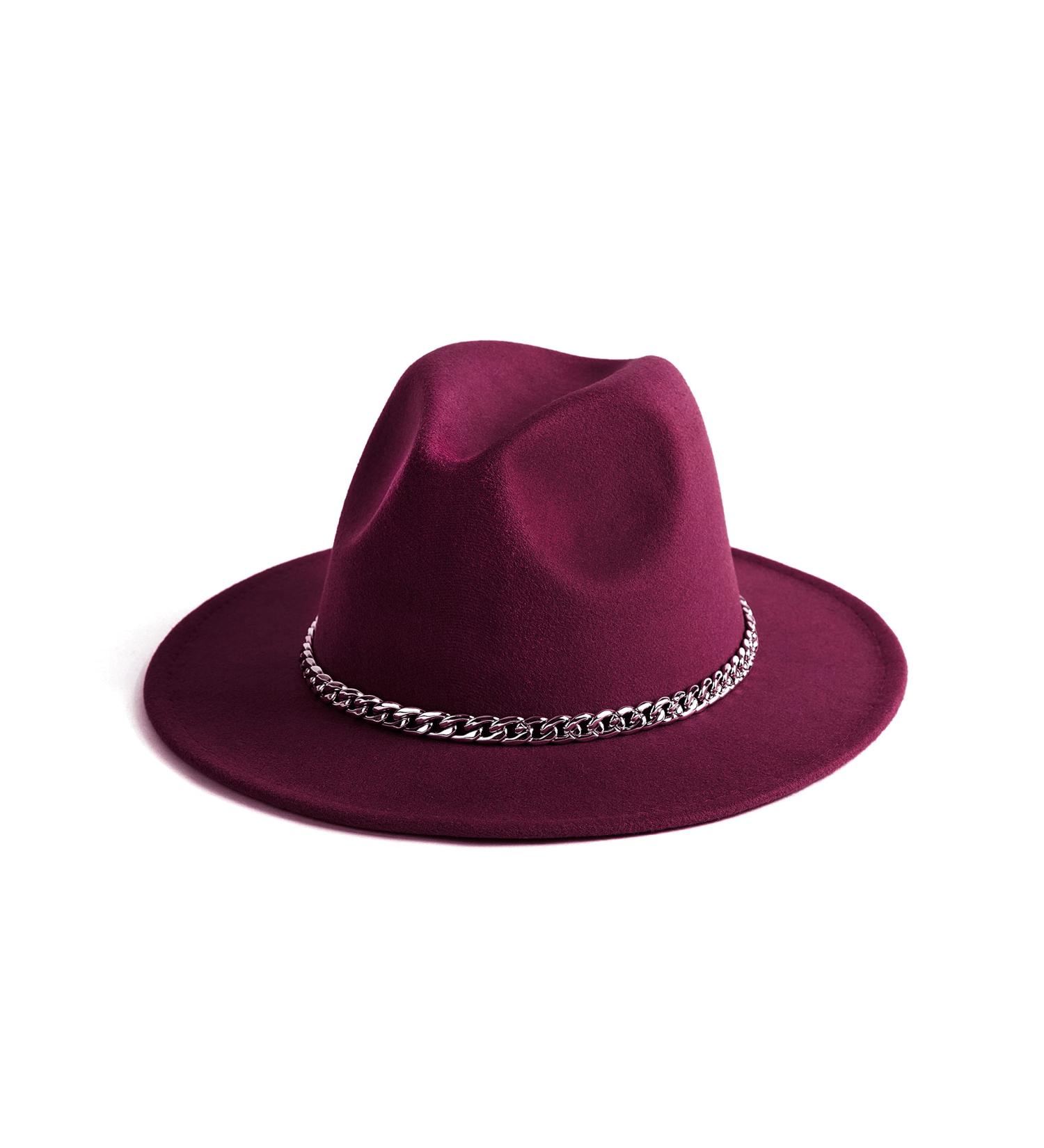 Gossifan Wine Red Fedora Hat with Chain Belt Buckle - Size 7 1/8-7 1/4 - Buy Online on GoSupps.com