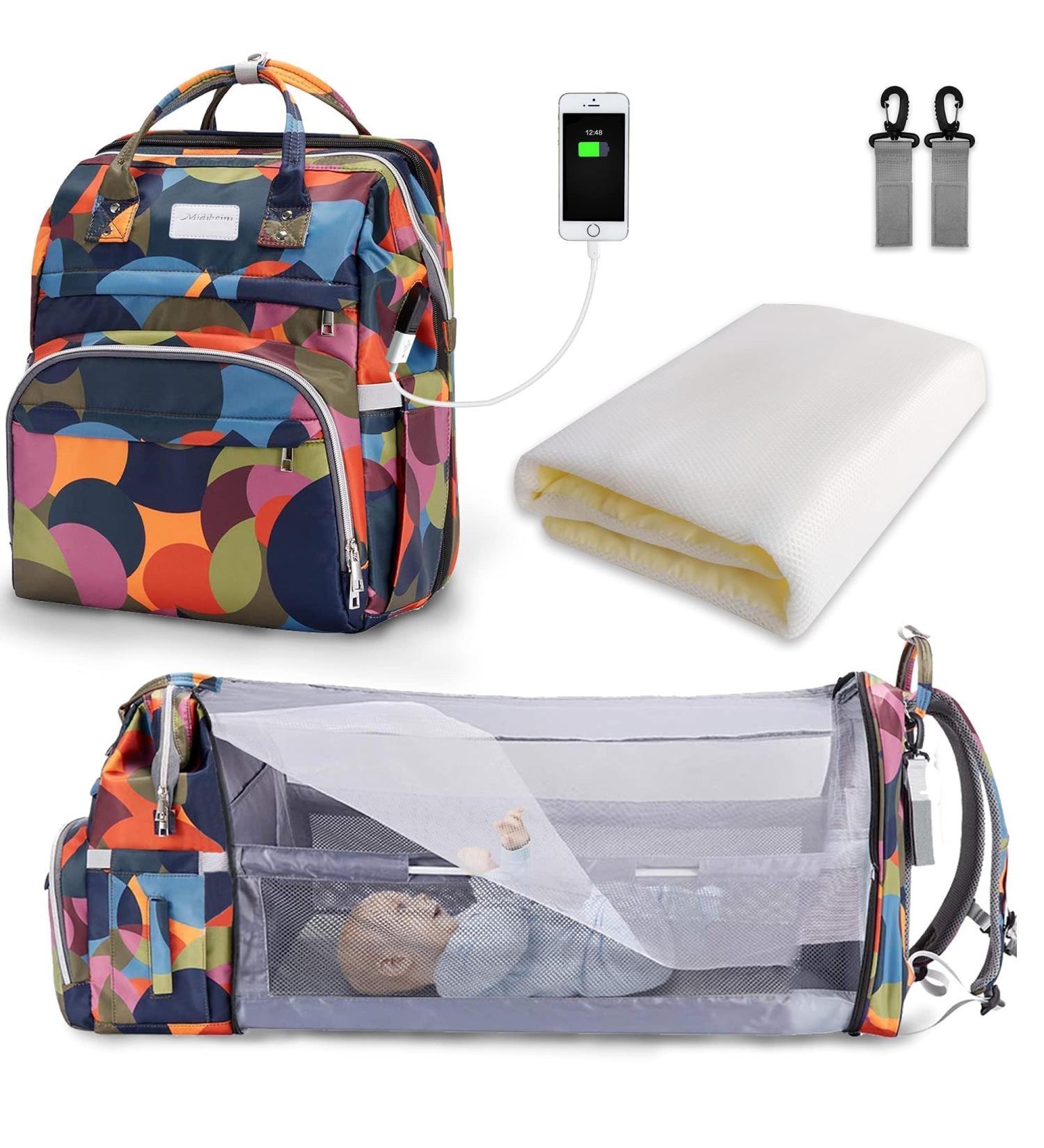 Buy SndMor Orange Camouflage Diaper Backpack | Multifunctional Wrap Bag with Bed & Stroller Hook - Perfect for Moms & Dads - Buy Online on GoSupps.com