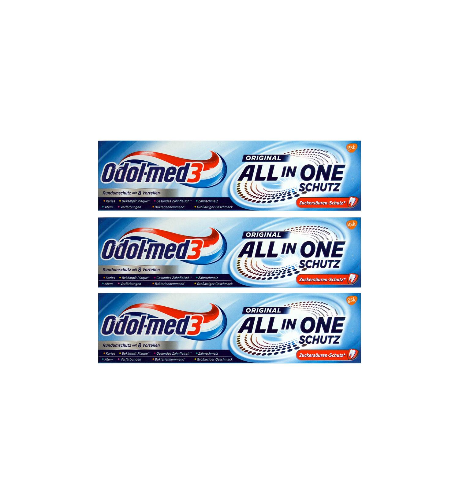 3x Odol-Med 3 Toothpaste All in One Original 75 ml Sugar Acid Protection