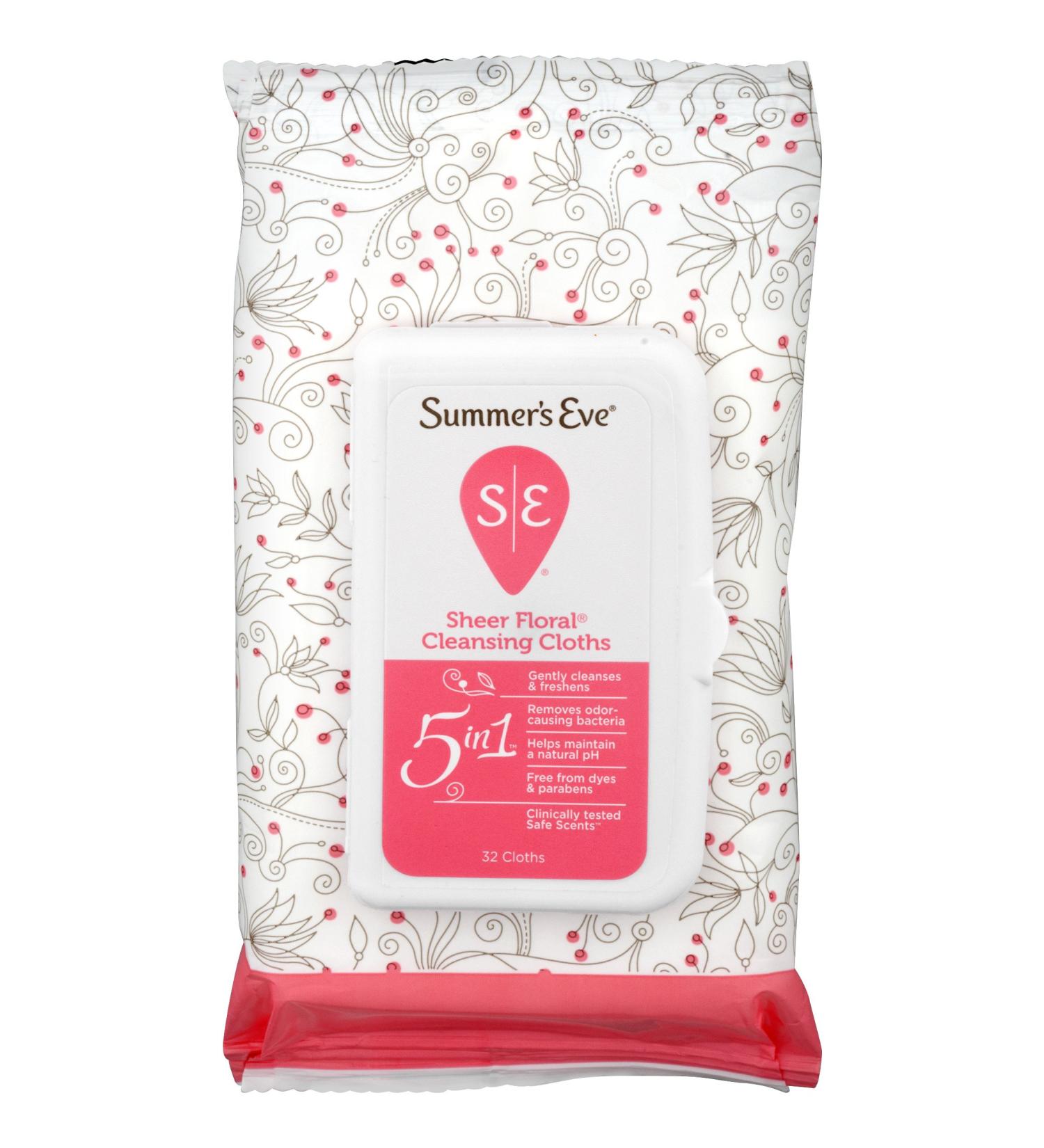 Summer's Eve Sheer Floral Cleansing Cloths - 32 Count, Pack of 4 | pH-Balanced, Dermatologist & Gynecologist Tested - Buy Online on GoSupps.com