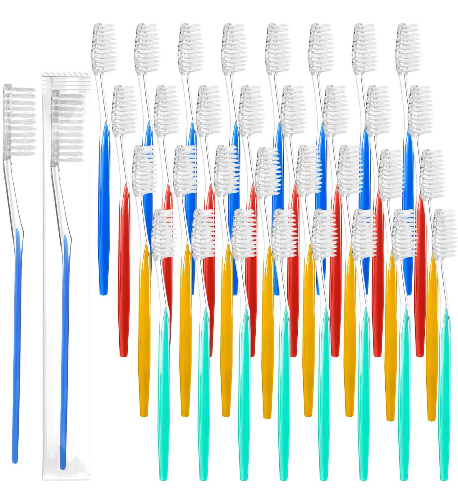 Disposable Travel Toothbrushes - Individually Wrapped Soft Bristle - 200 Pack for Adults & Kids | Ideal Travel Toiletries in 4 Colors - Buy Online on GoSupps.com